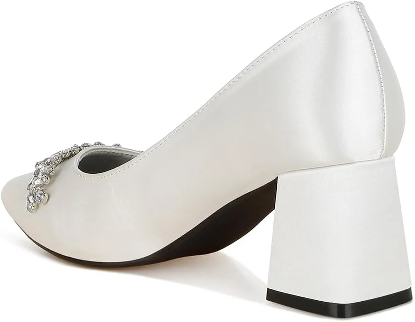 کفش پاشنه بلند زنانه لاندن رگ، جنس پلی استر ساتن با تزیینات نگین دار، سایز 40، سفید