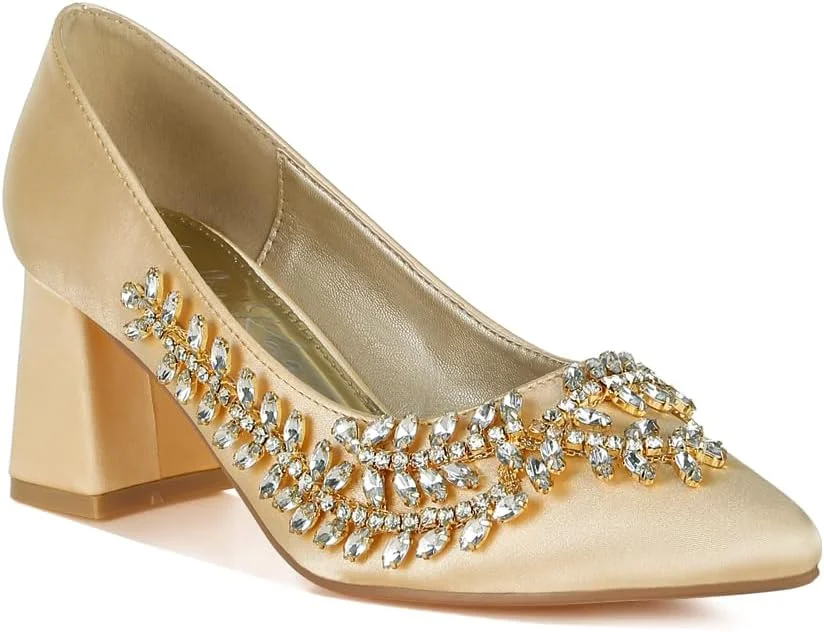 کفش پاشنه بلند زنانه لاندن رگ، سایز 40، بژ، جنس پلی استر ساتن با تزیینات نگین کفش پاشنه بلند زنانه لاندن رگ، سایز 40، بژ، جنس پلی استر ساتن با تزیینات نگین