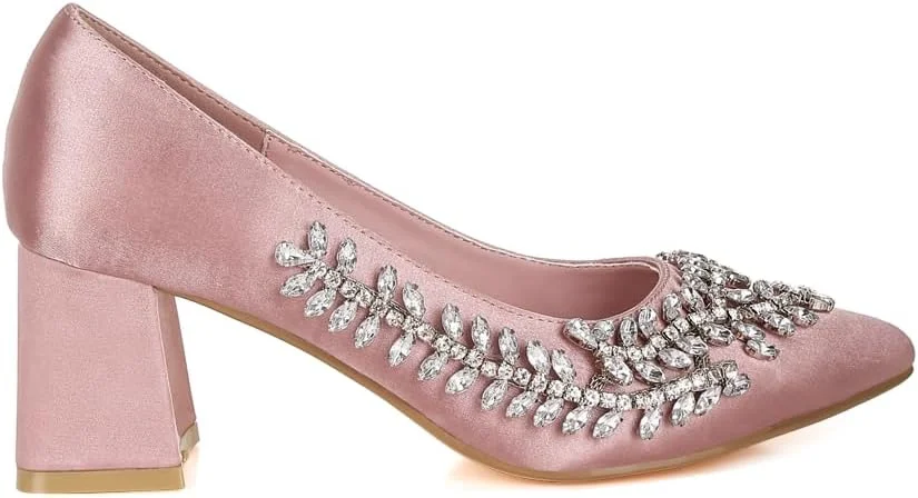 کفش پاشنه بلند زنانه لاندن رگ، جنس پلی استر ساتن تزئین شده با نگین، سایز 40، رنگ صورتی ملایم