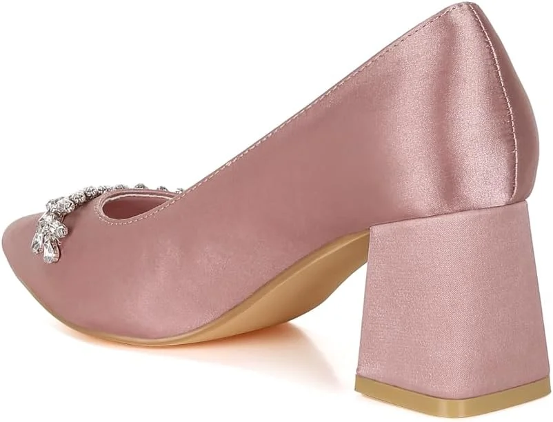 کفش پاشنه بلند زنانه لاندن رگ مدل ساتن پلی استر با تزیین الماس، سایز 39، گلبهی