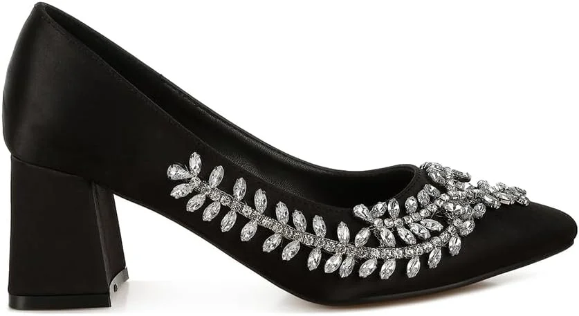 کفش پاشنه بلند زنانه لاندن رگ، جنس پلی استر ساتن با تزیینات نگین، سایز 39، مشکی