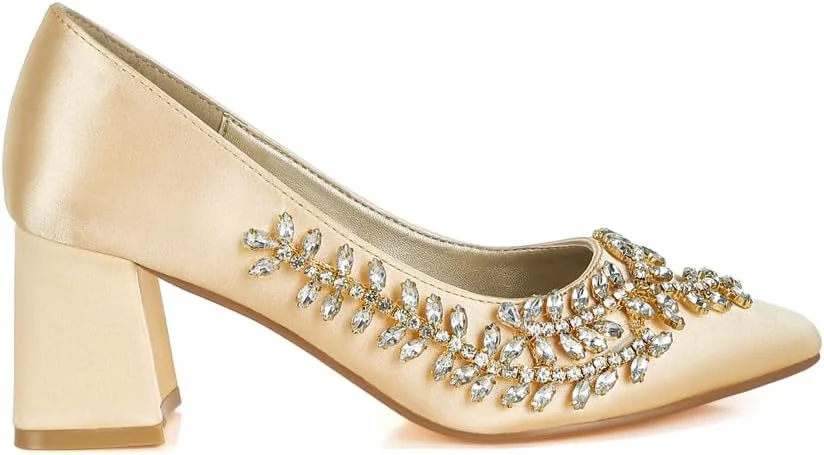 کفش پاشنه بلند زنانه لاندن رگ، سایز 40، بژ، جنس پلی استر ساتن با تزیینات نگین