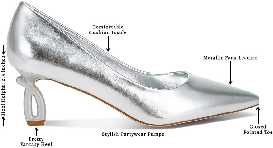 کفش پاشنه بلند فانتزی زنانه لاندن رگ، چرم مصنوعی متالیک، نقره ای، سایز 37 اروپا