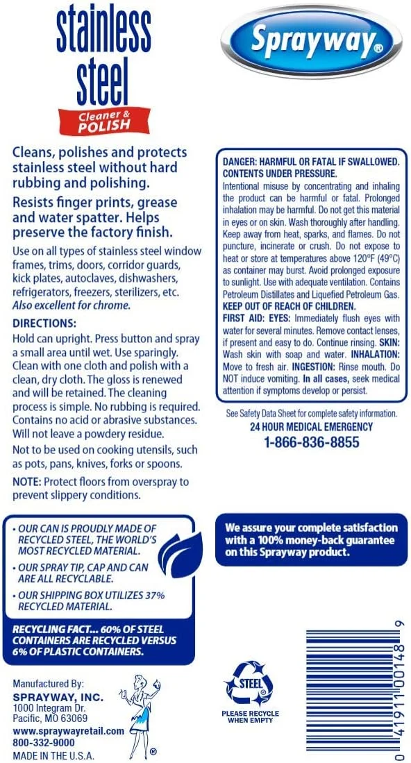 اسپری پاک کننده استیل Sprayway، پایه آب، 443 میلی لیتر (بسته 1 عددی)