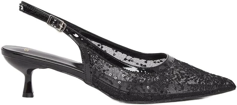 کفش پاشنه دار زنانه استایلی مدل Slingback با طرح گلدوزی مشکی، سایز 39