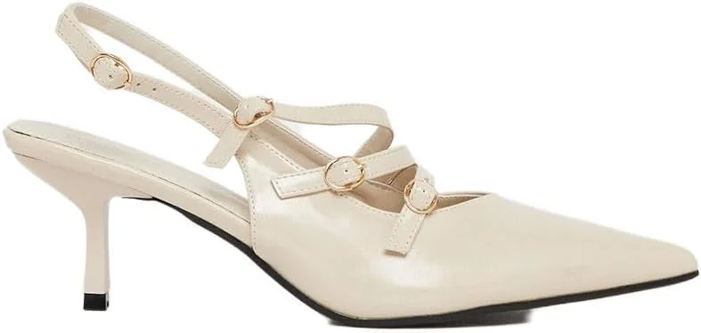 کفش پاشنه بلند نوک تیز بندی استایلی، رنگ خنثی، سایز 40 اروپا