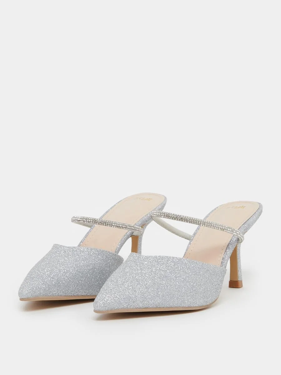 کفش پاشنه بلند زنانه استایلی مدل 7011750932 نوک تیز بافت دار نقره ای، سایز 37 EU