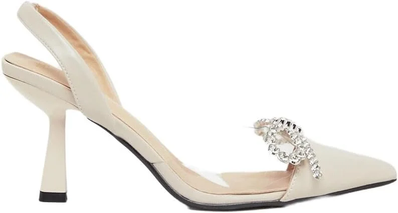 کفش پاشنه دار زنانه استایلی مدل 7011727302 نوک تیز تزیین شده، رنگ بژ، سایز 39 EU