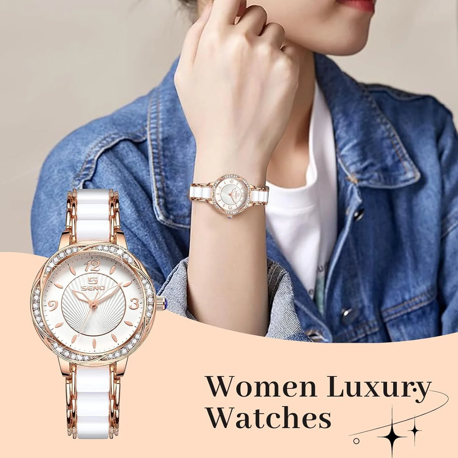 ساعت مچی زنانه لوکس، ساعت مچی کوارتز آنالوگ سرامیکی سفید، ساعت زنانه مد روز، ساعت مچی زنانه مجلسی شیک با تقویم ضد آب و شیشه معدنی (رزگلد) ساعت مچی زنانه لوکس، ساعت مچی کوارتز آنالوگ سرامیکی سفید، ساعت زنانه مد روز، ساعت مچی زنانه مجلسی شیک با تقویم ضد آب و شیشه معدنی (رزگلد)