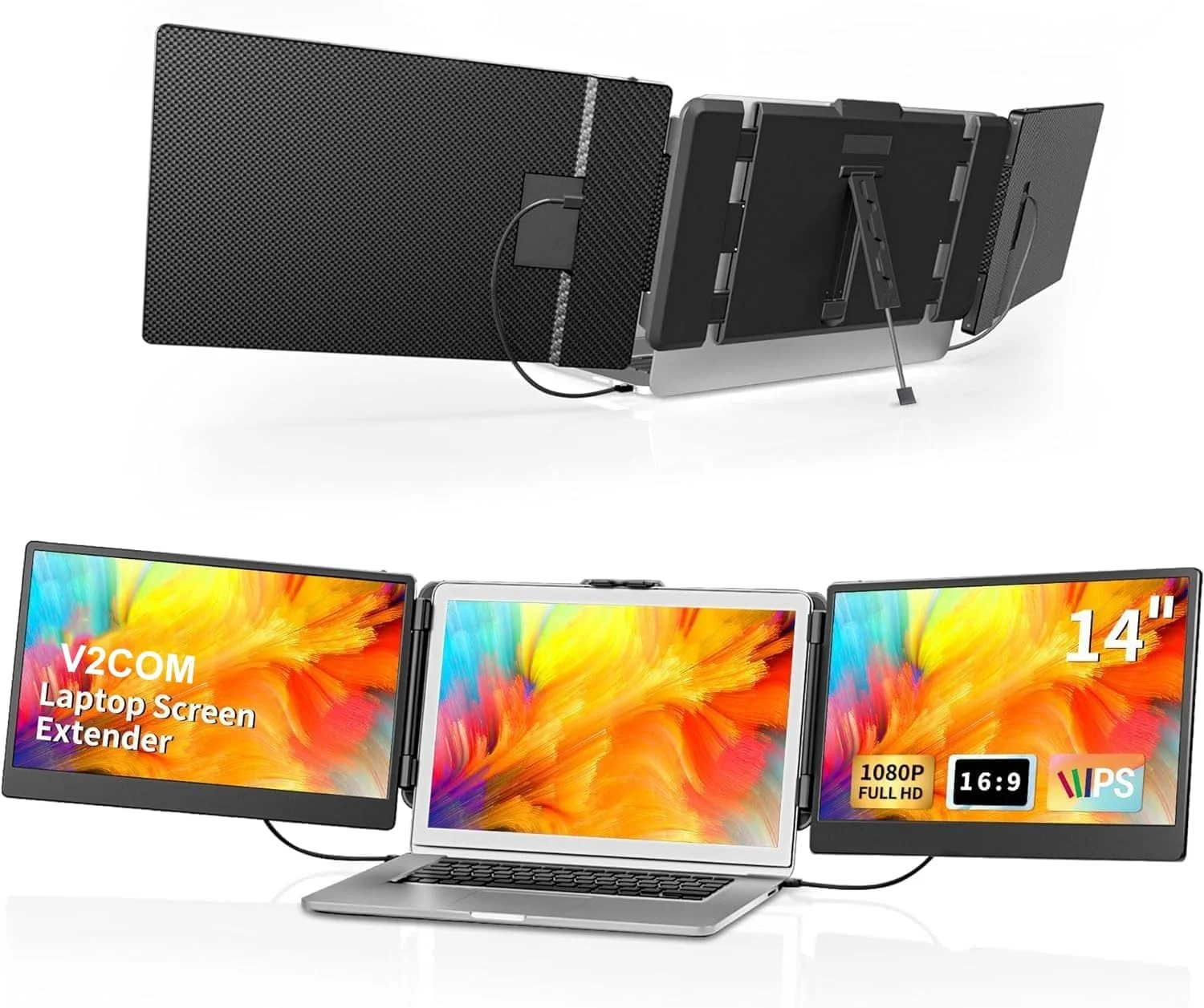 مانیتور اکسترنال V2COM مدل Triple Screen سایز 14 اینچ