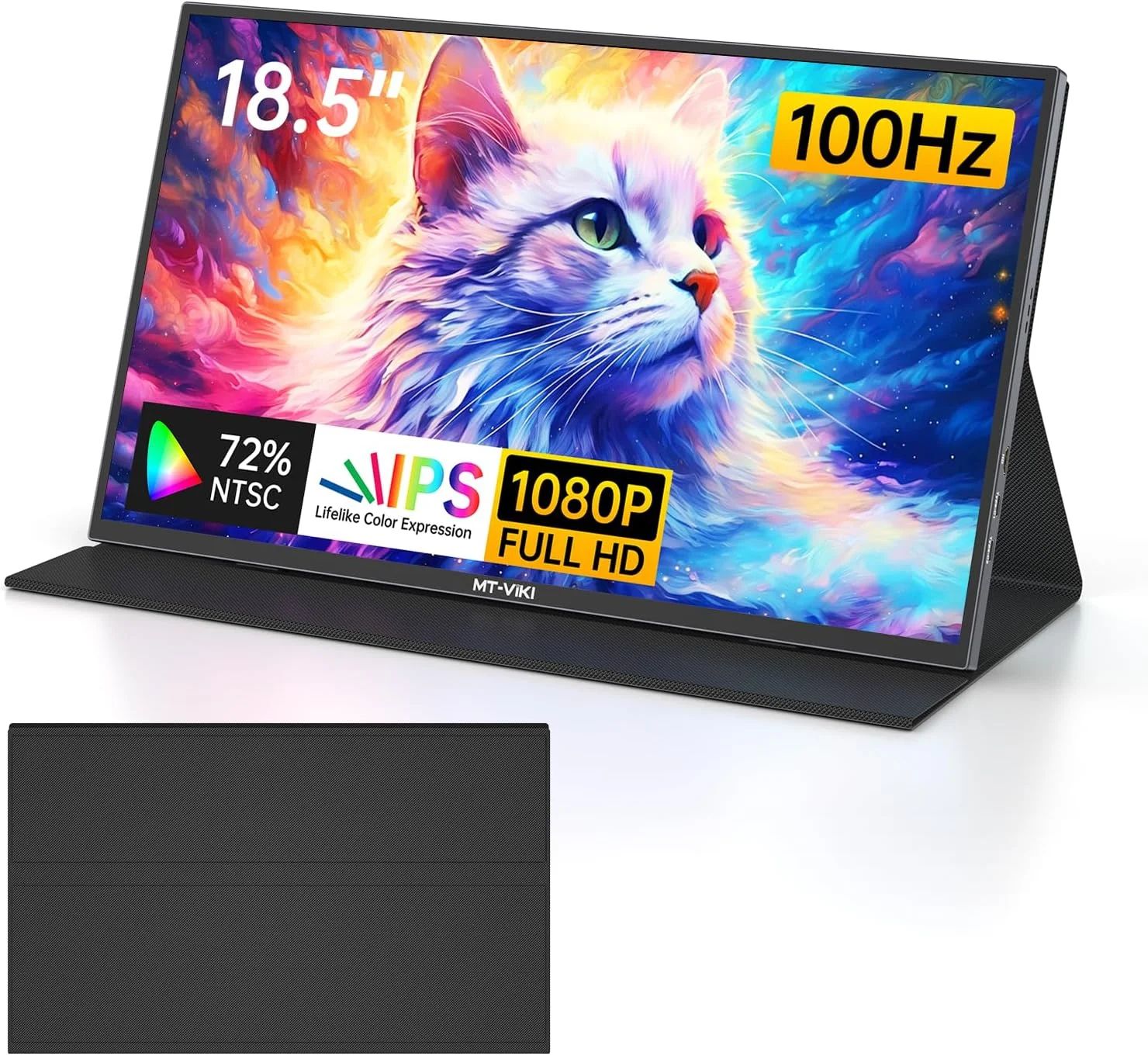 مانیتور قابل حمل ۱۸.۵ اینچی MT-VIKI، رزولوشن 1080P، نرخ تازه‌سازی 100 هرتز، پوشش 72% NTSC، صفحه نمایش بزرگ قابل حمل، صفحه نمایش FHD IPS HDR، مانیتور دوم مسافرتی برای مک، کامپیوتر، ایکس باکس PS4/5