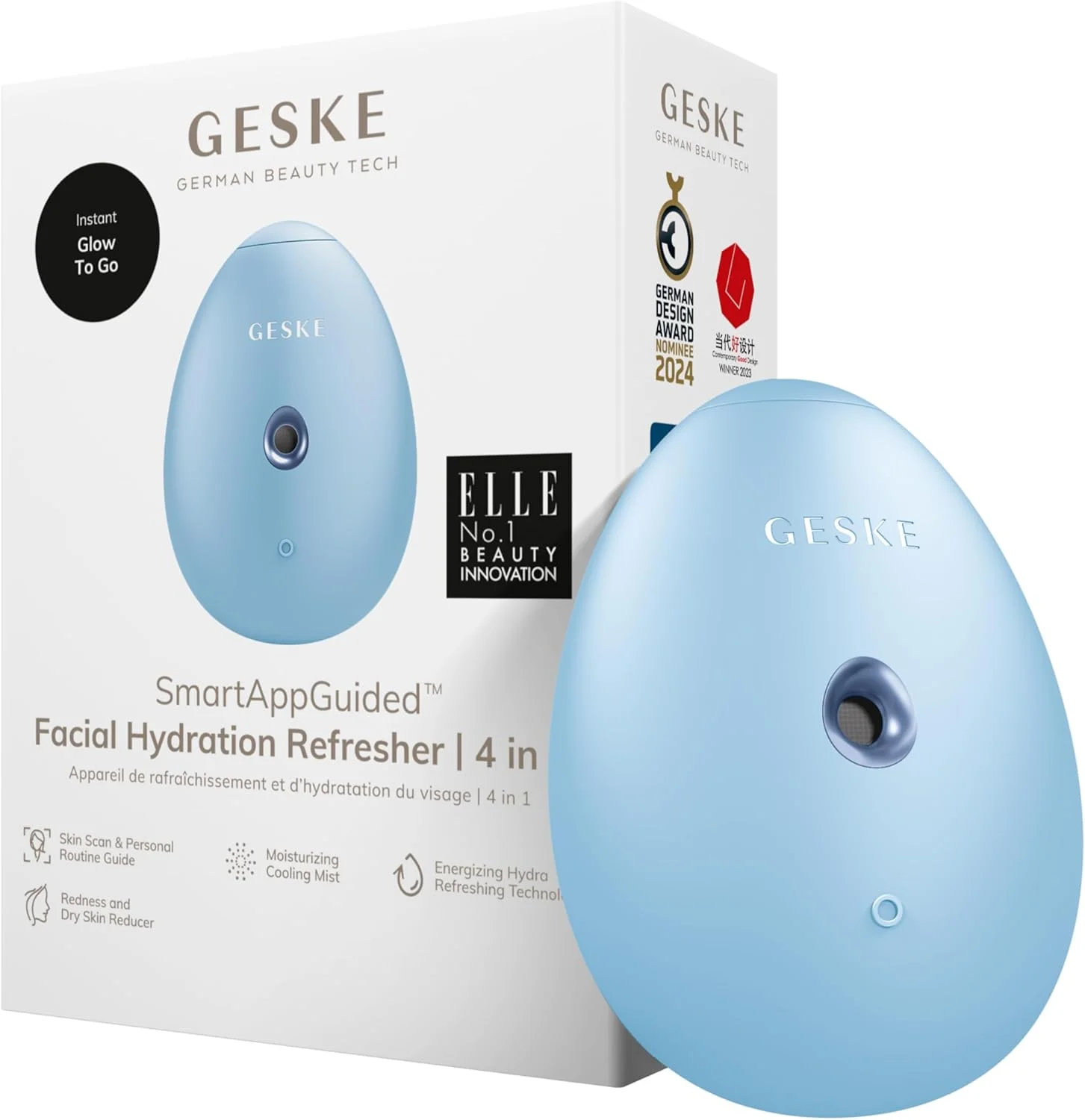 دستگاه طراوت بخش و آبرسان پوست صورت GESKE SmartAppGuided | ۴ در ۱ | اتومایزر آب | بخور صورت | اسپری آب | میستر صورت | دستگاه پاکسازی صورت | اسپری مه | لوازم آرایشی | درخشش طبیعی