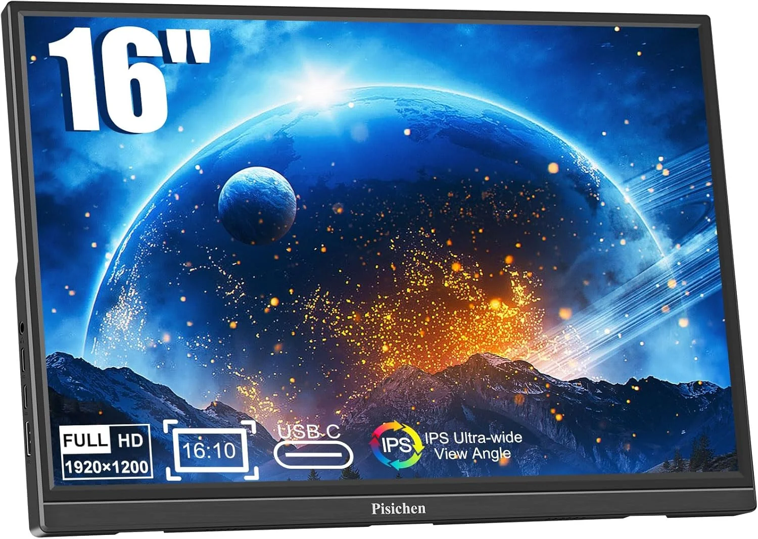 مانیتور قابل حمل 16 اینچی FHD 1920X1200P مانیتور مسافرتی قابل حمل USB C HDMI فوق العاده باریک IPS HDR مراقبت از چشم، مانیتور خارجی دوم برای لپ تاپ کامپیوتر PS4 Xbox Switch تلفن Ras Pi