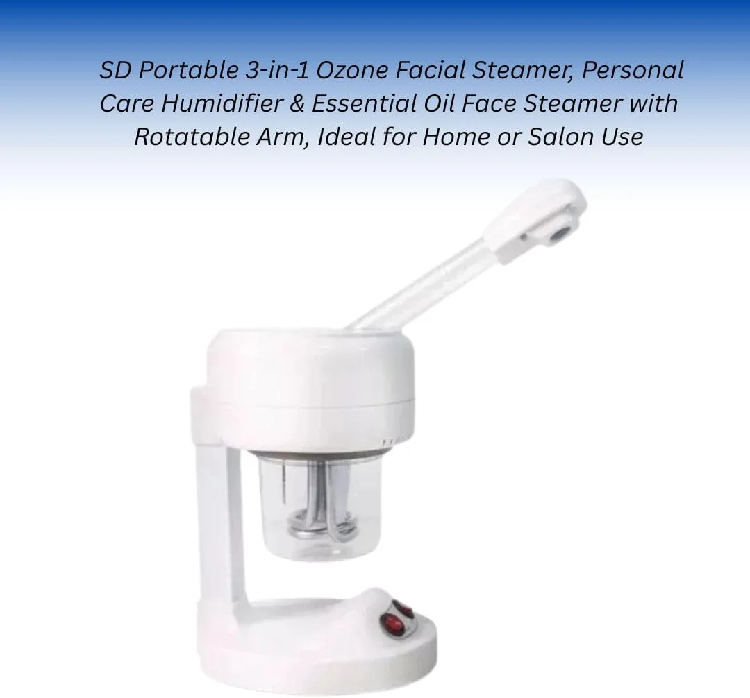 دستگاه بخور صورت SD، دستگاه بخور صورت اوزون قابل حمل 3 در 1، دستگاه بخور صورت نانو یونی با بازوی چرخان 360 درجه قابل افزایش، دستگاه بخور صورت قابل حمل برای مراقبت شخصی در خانه یا سالن