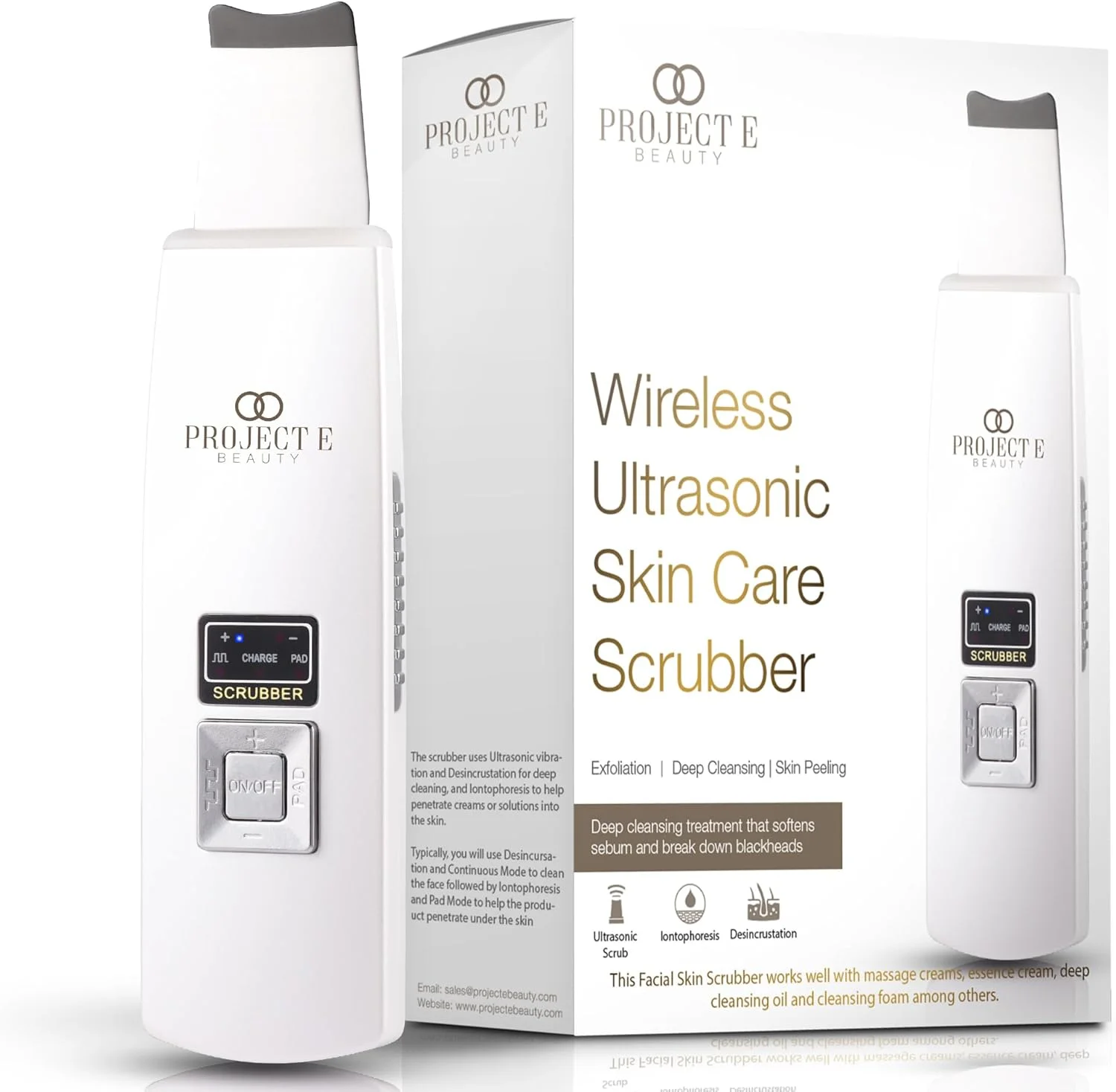 دستگاه اسکرابر پوست صورت بی سیم قابل حمل Project E Beauty، پاک کننده عمیق منافذ پوست، مناسب برای استفاده در منزل و سالن