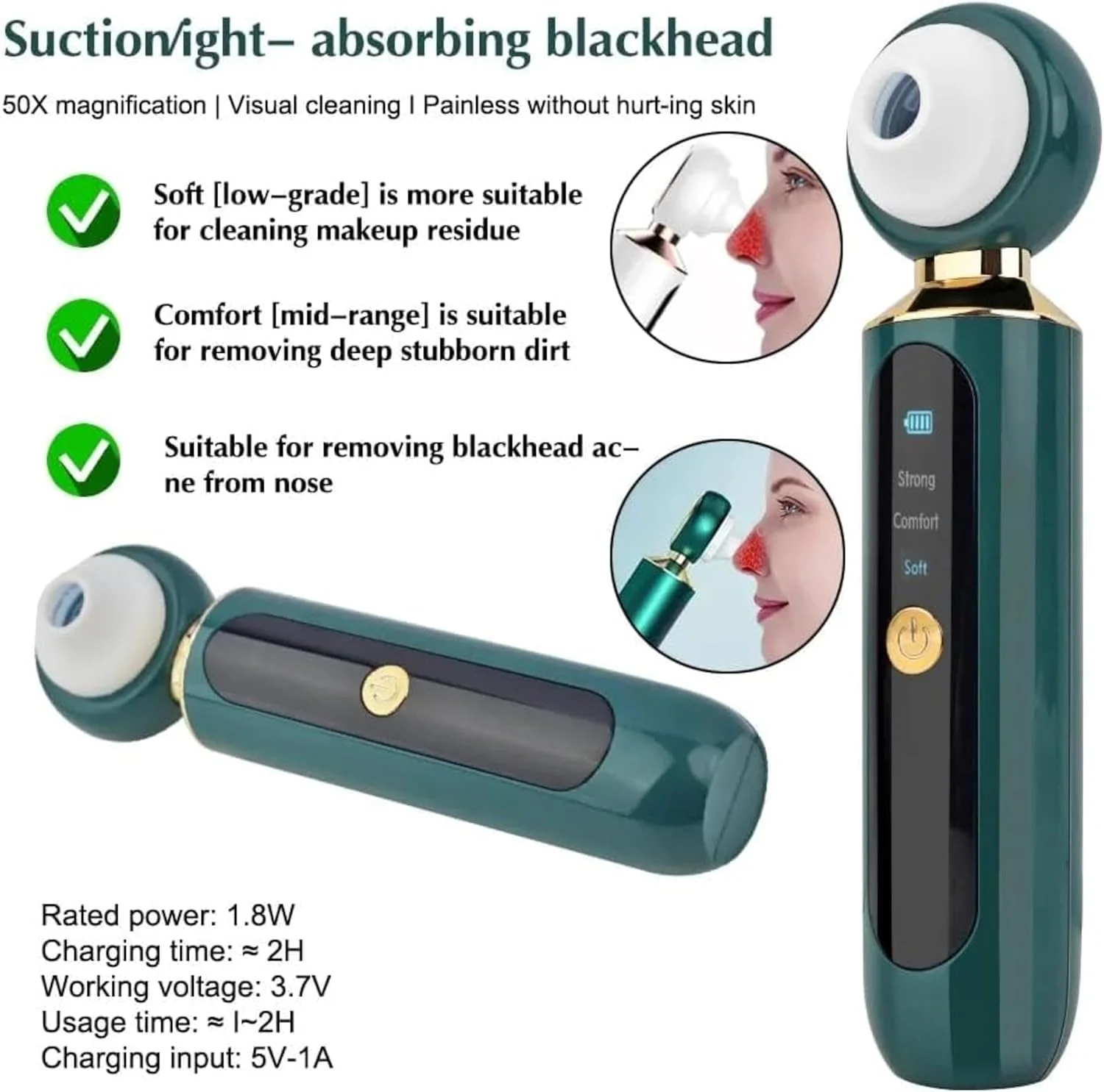 دستگاه پاک کننده دیجیتال صورت با مکش برای حذف جوش های سرسیاه - پاک کننده منافذ پوست صورت و بینی با قابلیت شارژ USB - دستگاه چند منظوره مراقبت از پوست (سفید و سبز) دستگاه پاک کننده دیجیتال صورت با مکش برای حذف جوش های سرسیاه - پاک کننده منافذ پوست صورت و بینی با قابلیت شارژ USB - دستگاه چند منظوره مراقبت از پوست (سفید و سبز)