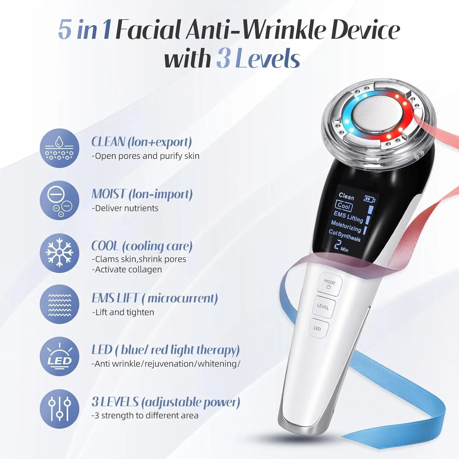 ماساژور صورت برای مراقبت از پوست، دستگاه زیبایی EMS پنج در یک با نور قرمز و آبی، نور درمانی قرمز با کمپرس گرم و سرد برای مراقبت از پوست، پاکسازی عمیق، لیفت صورت، ضد پیری، ضد چروک ماساژور صورت برای مراقبت از پوست، دستگاه زیبایی EMS پنج در یک با نور قرمز و آبی، نور درمانی قرمز با کمپرس گرم و سرد برای مراقبت از پوست، پاکسازی عمیق، لیفت صورت، ضد پیری، ضد چروک