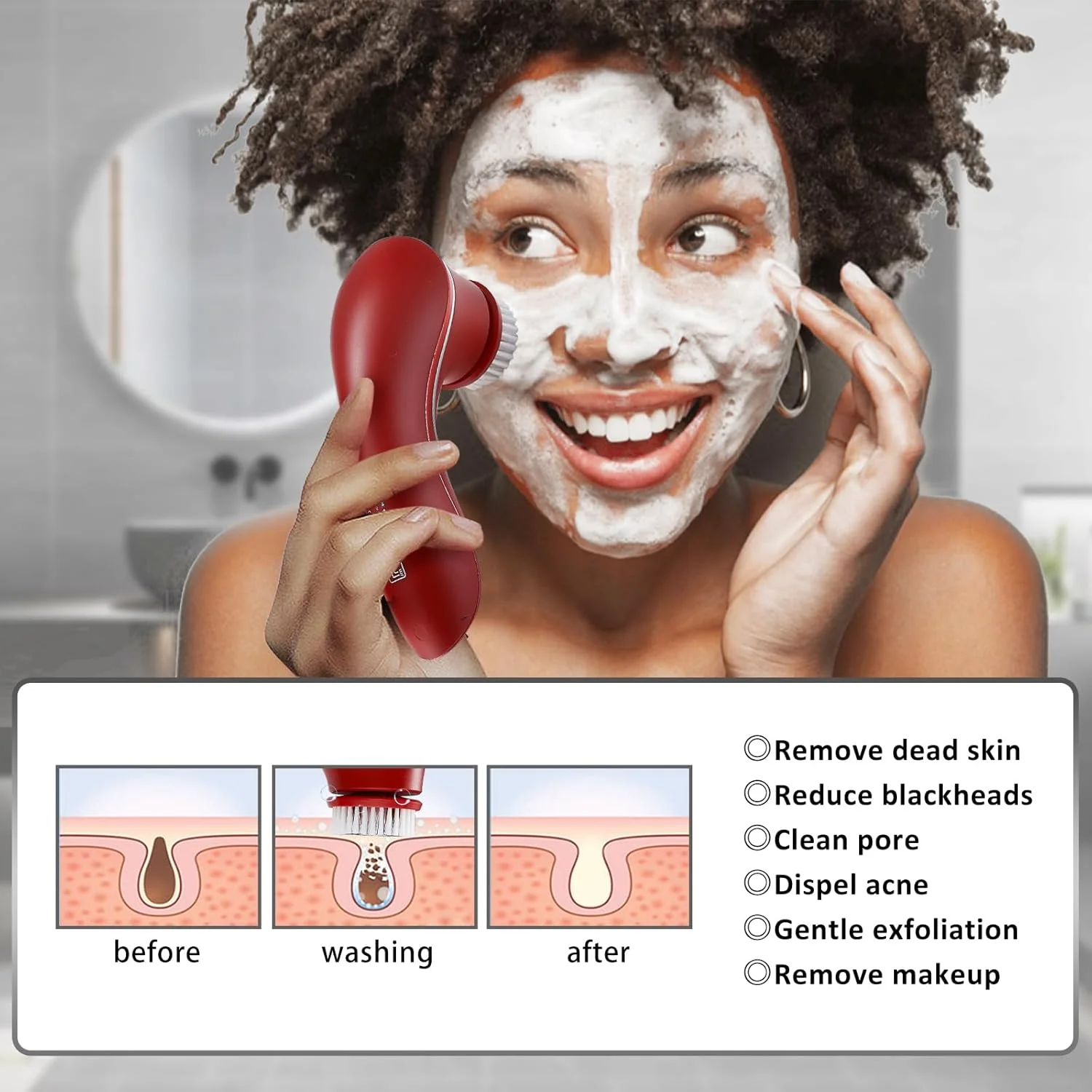 برس پاک کننده صورت، اسکرابر برقی صورت، برس پاک کننده صورت قابل شارژ IPX-7 ضد آب چرخشی برای لایه برداری، ماساژ و پاکسازی عمیق با 4 سر برس برس پاک کننده صورت، اسکرابر برقی صورت، برس پاک کننده صورت قابل شارژ IPX-7 ضد آب چرخشی برای لایه برداری، ماساژ و پاکسازی عمیق با 4 سر برس