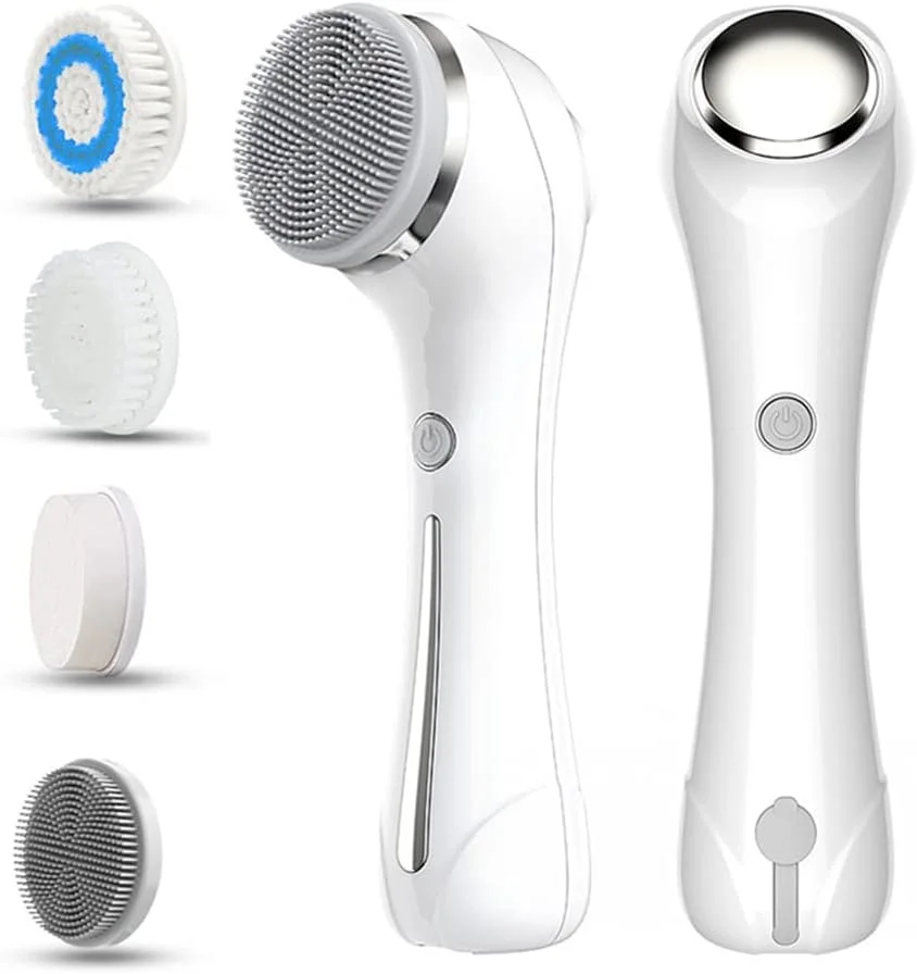 برس پاک کننده برقی چند منظوره KROSTY، مجموعه برس چرخشی پاک کننده صورت، طراحی ضد آب IPX7، دارای 4 سر برس لایه بردار، برس پاک کننده صورت، برس بهبود دهنده پاکسازی پوست