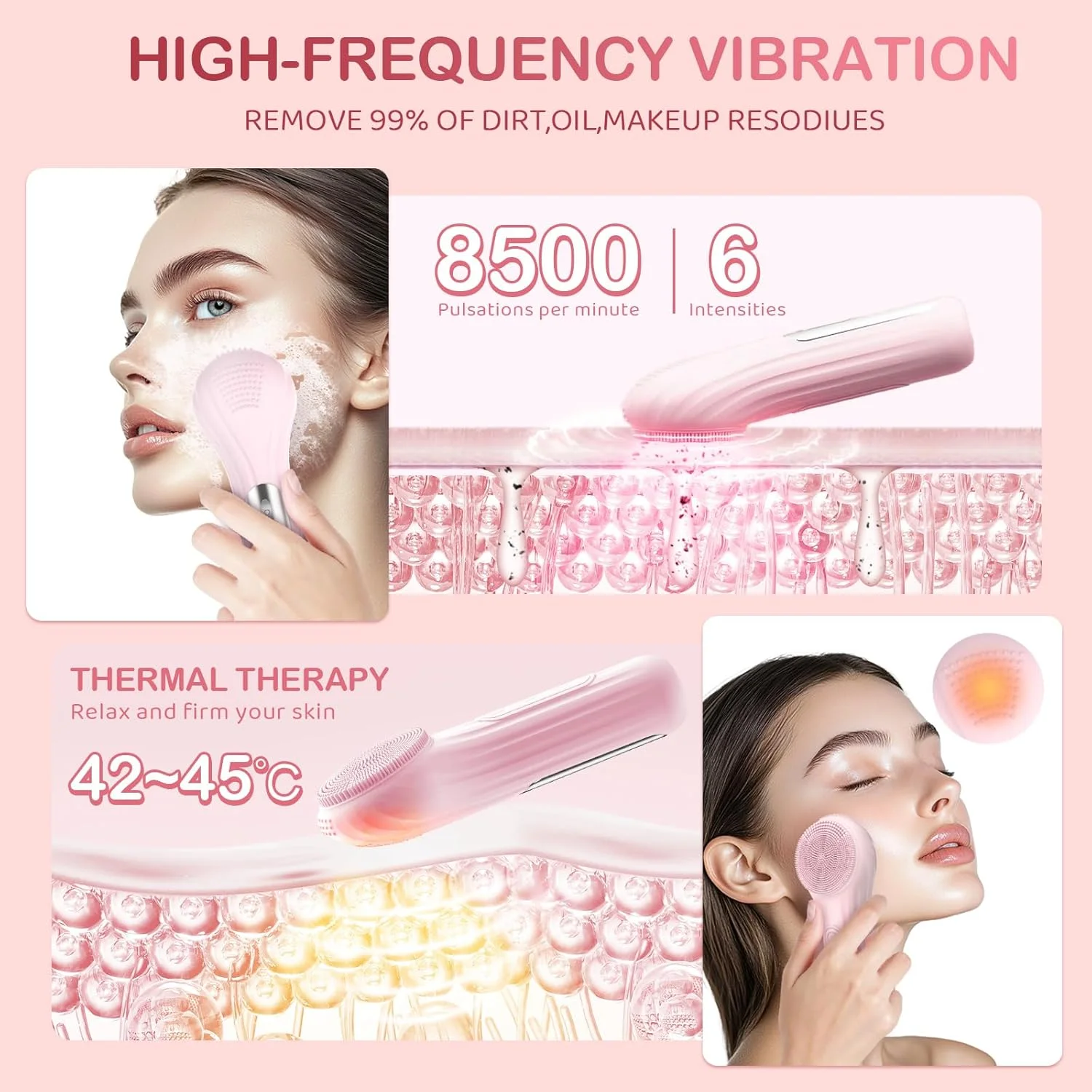 برس پاک کننده صورت Desing Wish، برقی، ضد آب IPX7، برس پاک کننده صورت سیلیکونی، پاک کننده منافذ، دستگاه پاک کننده صورت، ماساژور صورت قابل شارژ، برس پاک کننده صورت برس پاک کننده صورت Desing Wish، برقی، ضد آب IPX7، برس پاک کننده صورت سیلیکونی، پاک کننده منافذ، دستگاه پاک کننده صورت، ماساژور صورت قابل شارژ، برس پاک کننده صورت