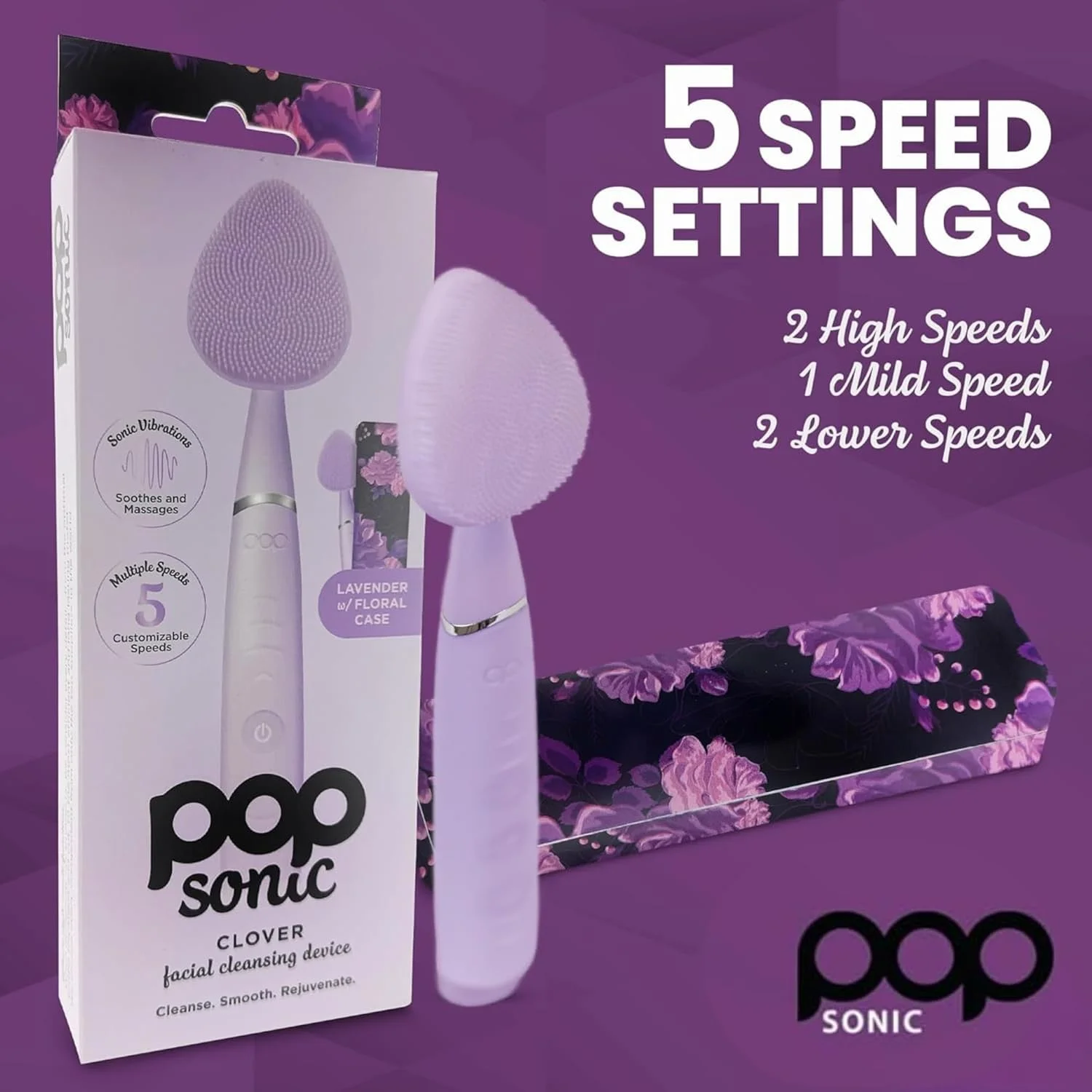 دستگاه پاک کننده صورت پاپ سونیک کلاور - ابزار پاکسازی منافذ سیلیکونی با کیف - 8000VPM، ابزارهای مراقبت از پوست شارژی USB برای صورت (اسطوخودوس)