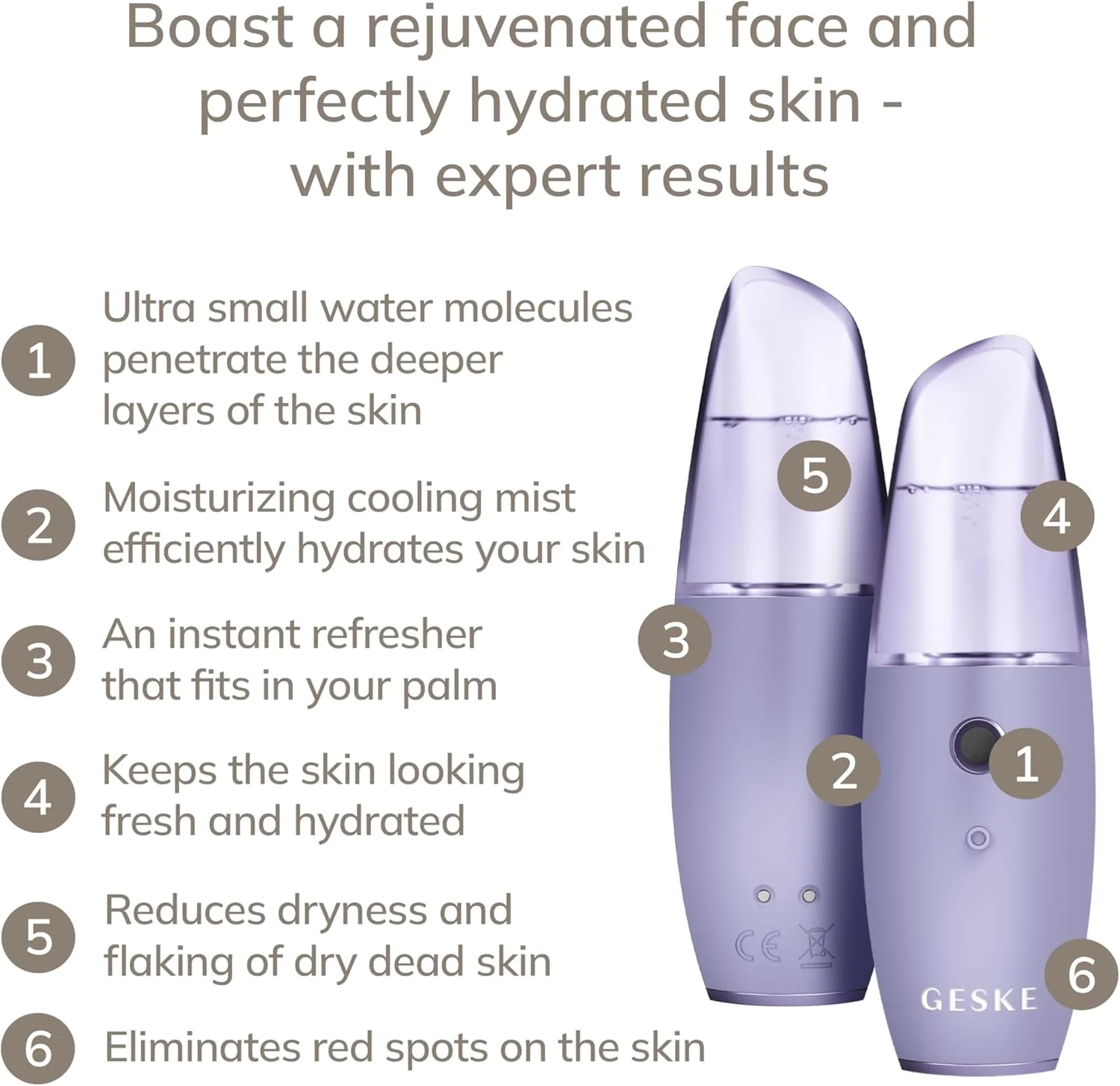 GESKE SmartAppGuided™ آبرسان صورت | 4 در 1 | اتومایزر آب | بخور صورت | اسپری آب | مه پاش صورت | دستگاه پاک کننده صورت | اسپری مه | لوازم آرایشی | درخشش طبیعی