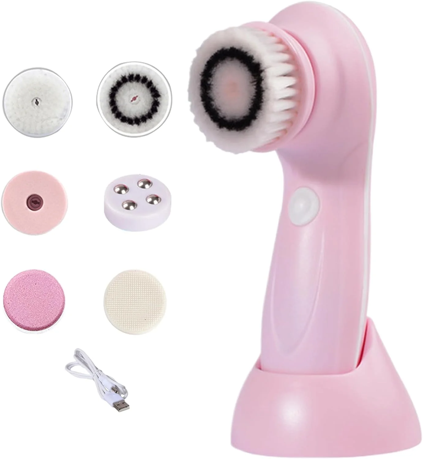 برس پاک کننده صورت | برس پاک کننده صورت با 6 سر تعویضی، سیستم شستشوی شارژی مراقبت از پوست برای بدن، پیشانی، چانه، بینی، گونه ها