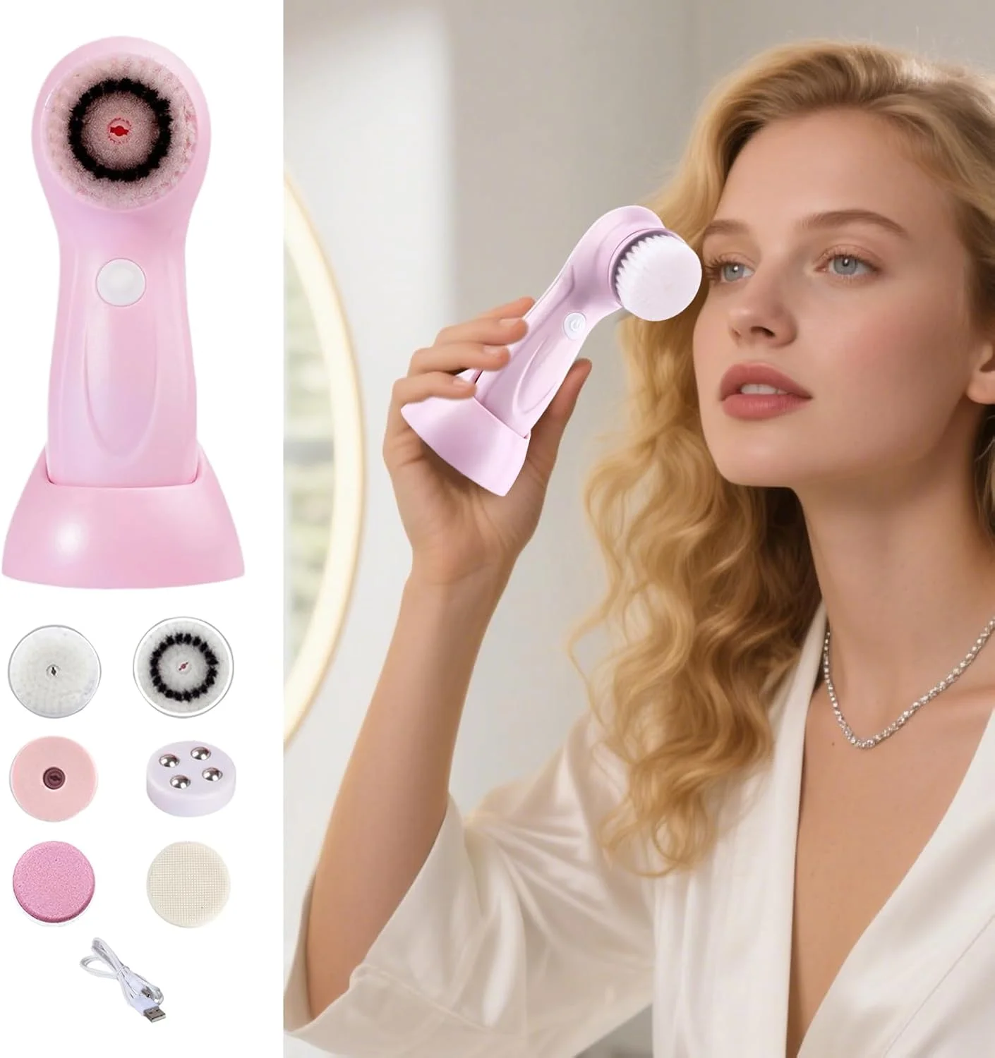 برس پاک کننده صورت | برس پاک کننده صورت با 6 سر تعویضی، سیستم شستشوی شارژی مراقبت از پوست برای بدن، پیشانی، چانه، بینی، گونه ها برس پاک کننده صورت | برس پاک کننده صورت با 6 سر تعویضی، سیستم شستشوی شارژی مراقبت از پوست برای بدن، پیشانی، چانه، بینی، گونه ها