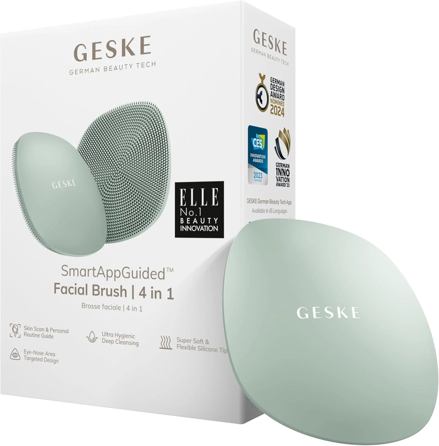 برس پاک کننده صورت هوشمند GESKE مدل SmartAppGuided™ 4 در 1، برس سیلیکونی نرم، دستگاه پاک کننده حرفه ای صورت، دستگاه پاک کننده پوست