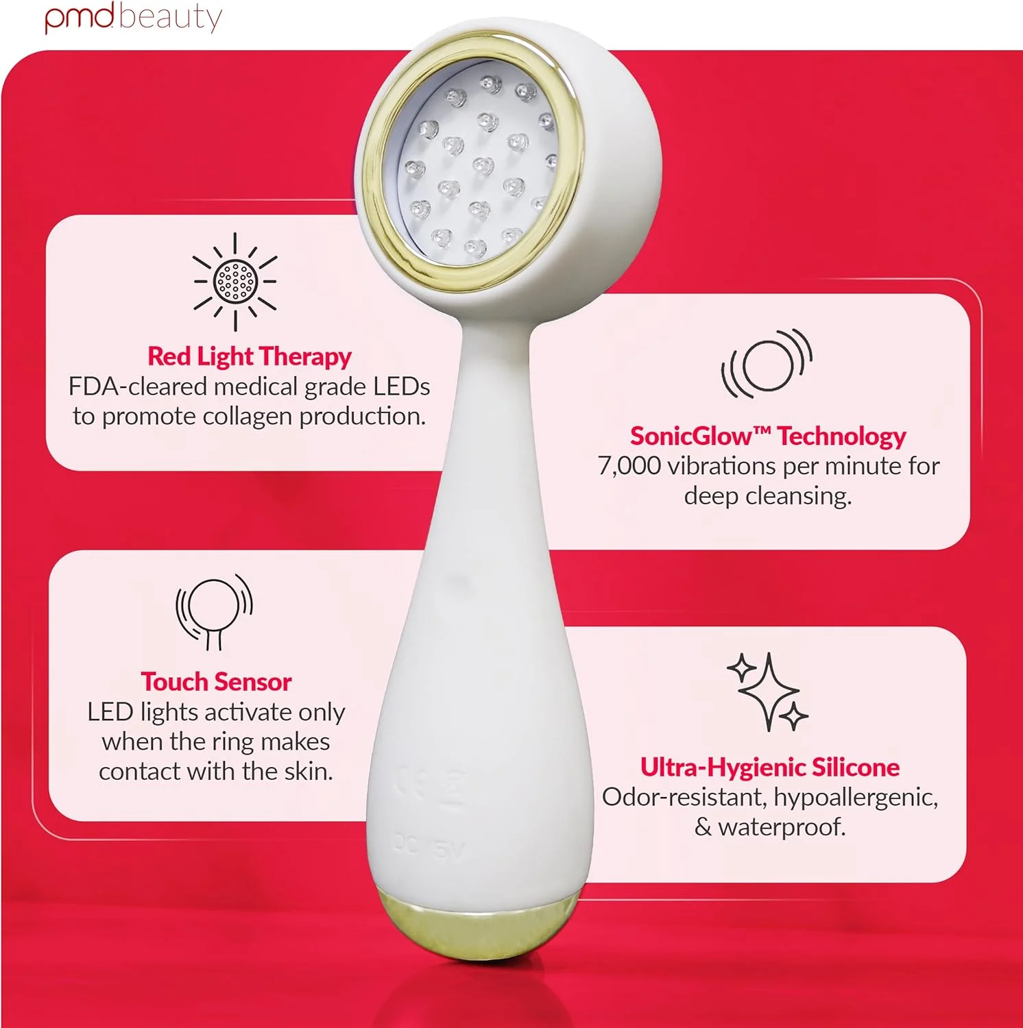 دستگاه پاکسازی صورت هوشمند PMD Clean Redvolution با برس سیلیکونی و درمان با نور قرمز ضد پیری - صاف کننده خطوط ریز و چروک، سفت کننده و تقویت کننده - برای صورت و بدن دستگاه پاکسازی صورت هوشمند PMD Clean Redvolution با برس سیلیکونی و درمان با نور قرمز ضد پیری - صاف کننده خطوط ریز و چروک، سفت کننده و تقویت کننده - برای صورت و بدن