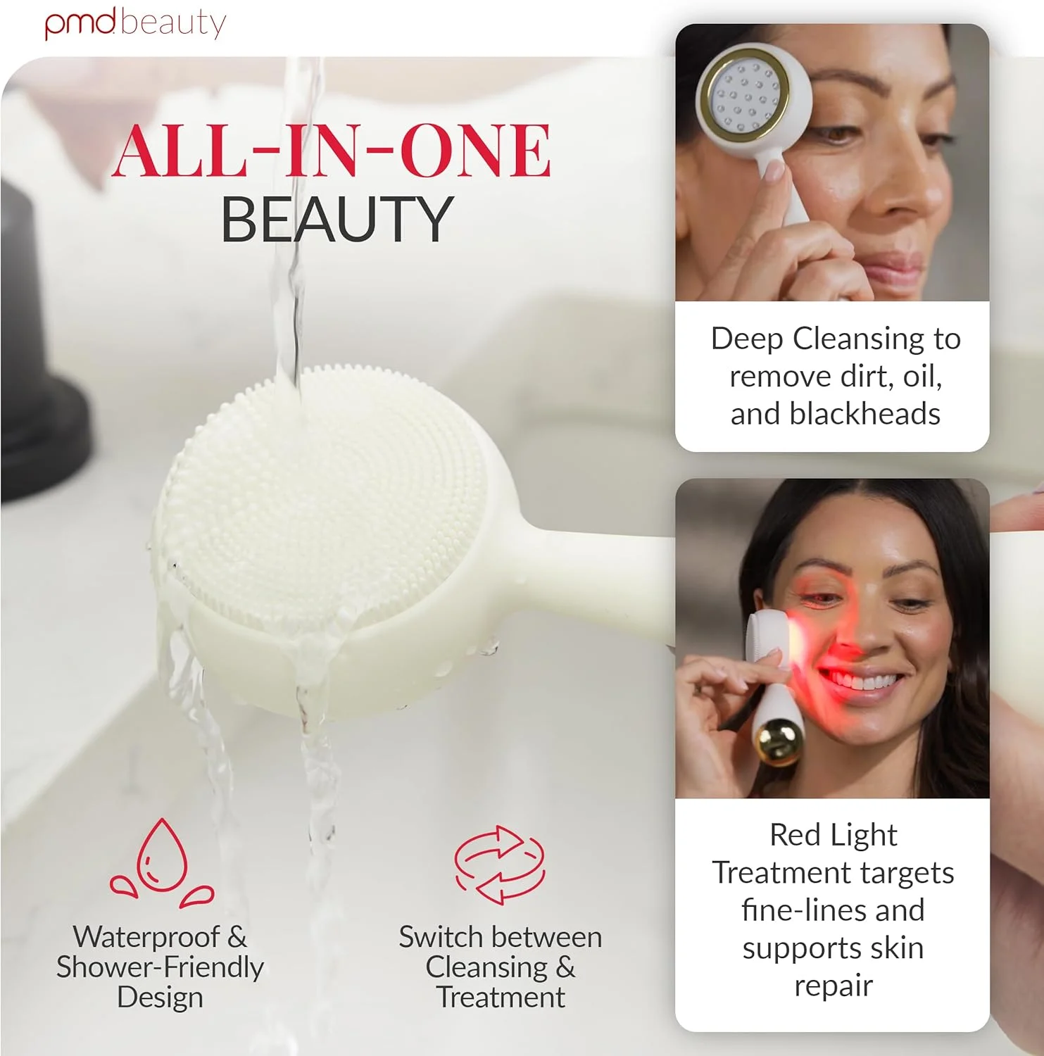 دستگاه پاکسازی صورت هوشمند PMD Clean Redvolution با برس سیلیکونی و درمان با نور قرمز ضد پیری - صاف کننده خطوط ریز و چروک، سفت کننده و تقویت کننده - برای صورت و بدن دستگاه پاکسازی صورت هوشمند PMD Clean Redvolution با برس سیلیکونی و درمان با نور قرمز ضد پیری - صاف کننده خطوط ریز و چروک، سفت کننده و تقویت کننده - برای صورت و بدن