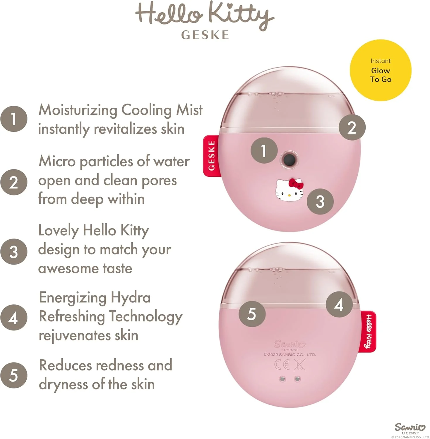 GESKE x Hello Kitty | دستگاه آبرسان هوشمند صورت | 4 در 1 | اتومایزر آب | بخور صورت | مه پاش صورت | دستگاه پاک کننده صورت | اسپری مه | لوازم آرایشی پوست | درخشش طبیعی GESKE x Hello Kitty | دستگاه آبرسان هوشمند صورت | 4 در 1 | اتومایزر آب | بخور صورت | مه پاش صورت | دستگاه پاک کننده صورت | اسپری مه | لوازم آرایشی پوست | درخشش طبیعی