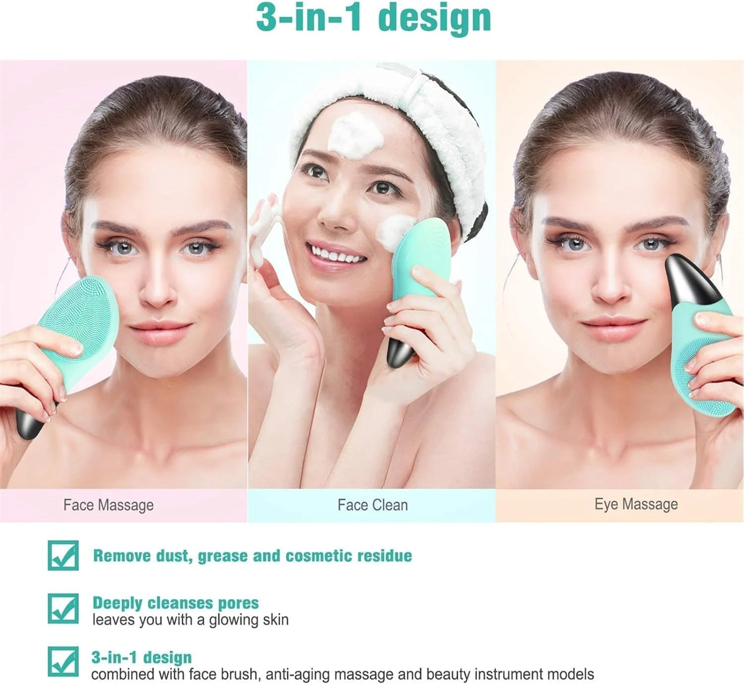 برس پاک کننده صورت سونیک، برس سیلیکونی ضد آب صورت با 6 تنظیمات سرعت، برس پاک کننده صورت سونیک برای پاکسازی عمیق منافذ، ماساژور صورت قابل شارژ برای انواع پوست