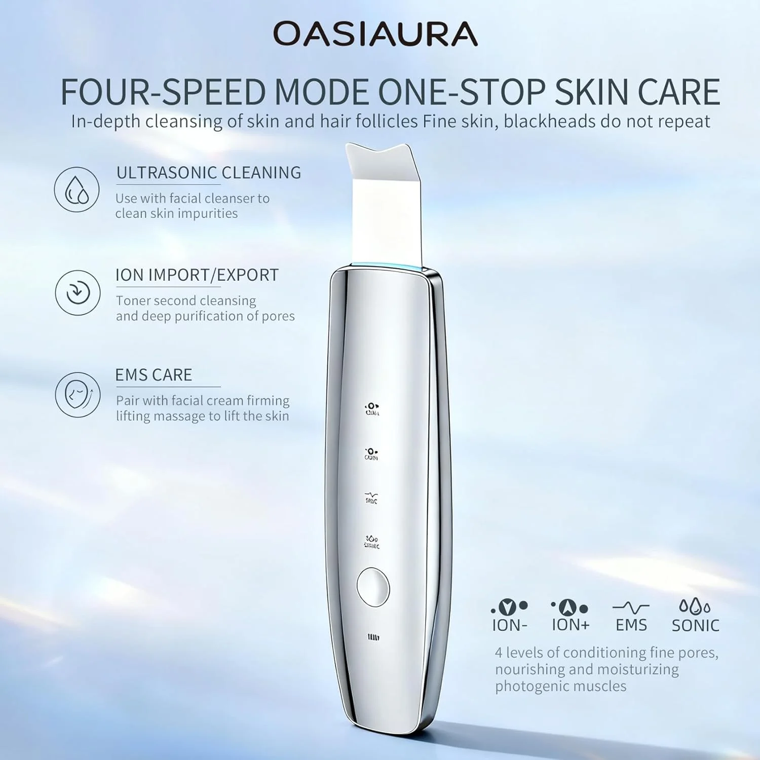 اسپاتول پاک کننده صورت، اسکرابر التراسونیک پوست صورت، پاک کننده منافذ پوست، ابزار پاک کننده جوش سرسیاه و آلودگی پوست برای پاکسازی عمیق صورت، مناسب برای پوست های چرب، آلودگی، پوست مرده، ایده آل برای آقایان و بانوان