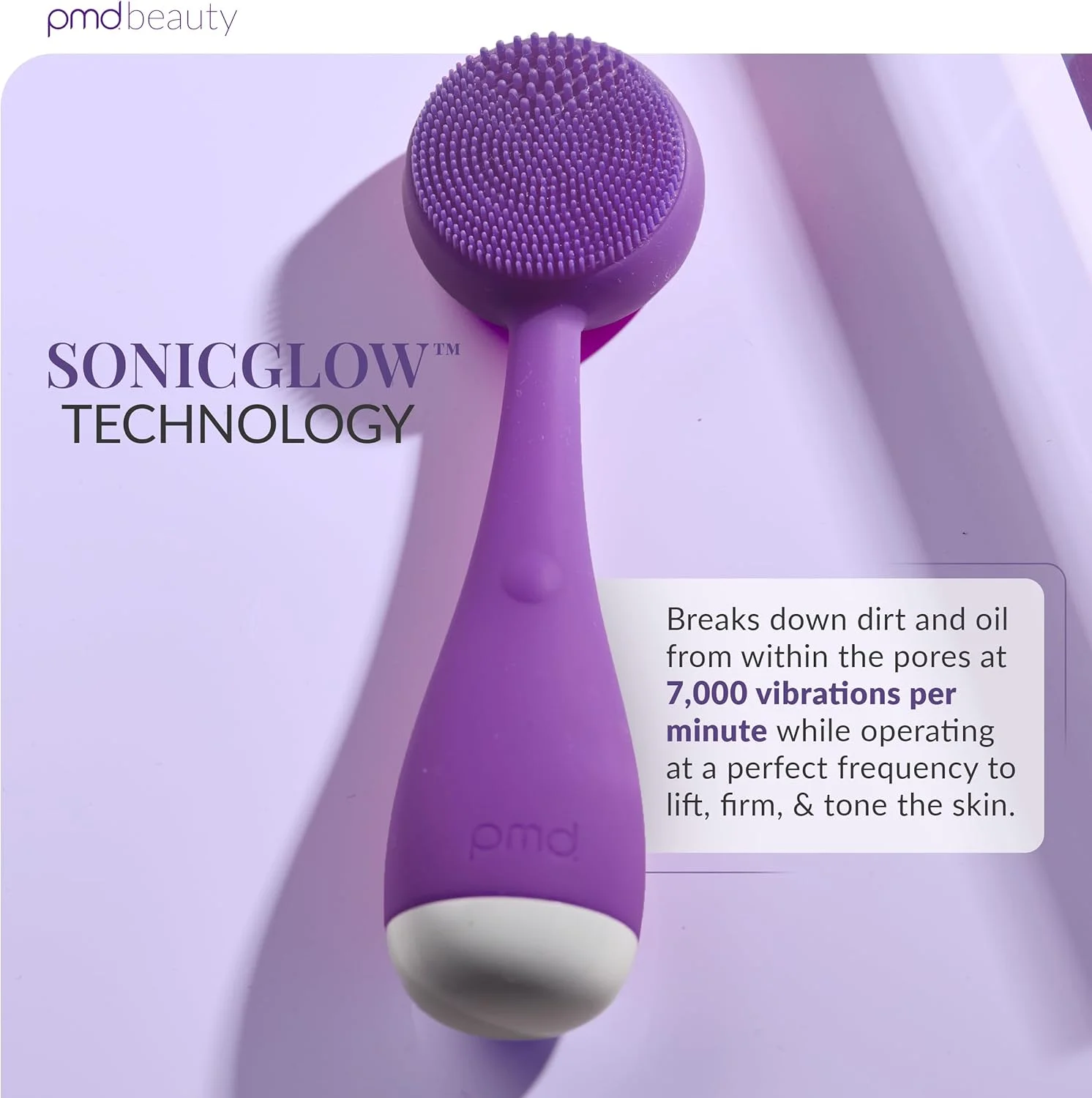 دستگاه پاکسازی صورت هوشمند PMD Clean Mini با برس سیلیکونی و ماساژور ضد پیری - ضد آب - فناوری لرزش SonicGlow - پاک کننده منافذ و جوش های سرسیاه - لیفت، سفت کننده و تقویت کننده پوست