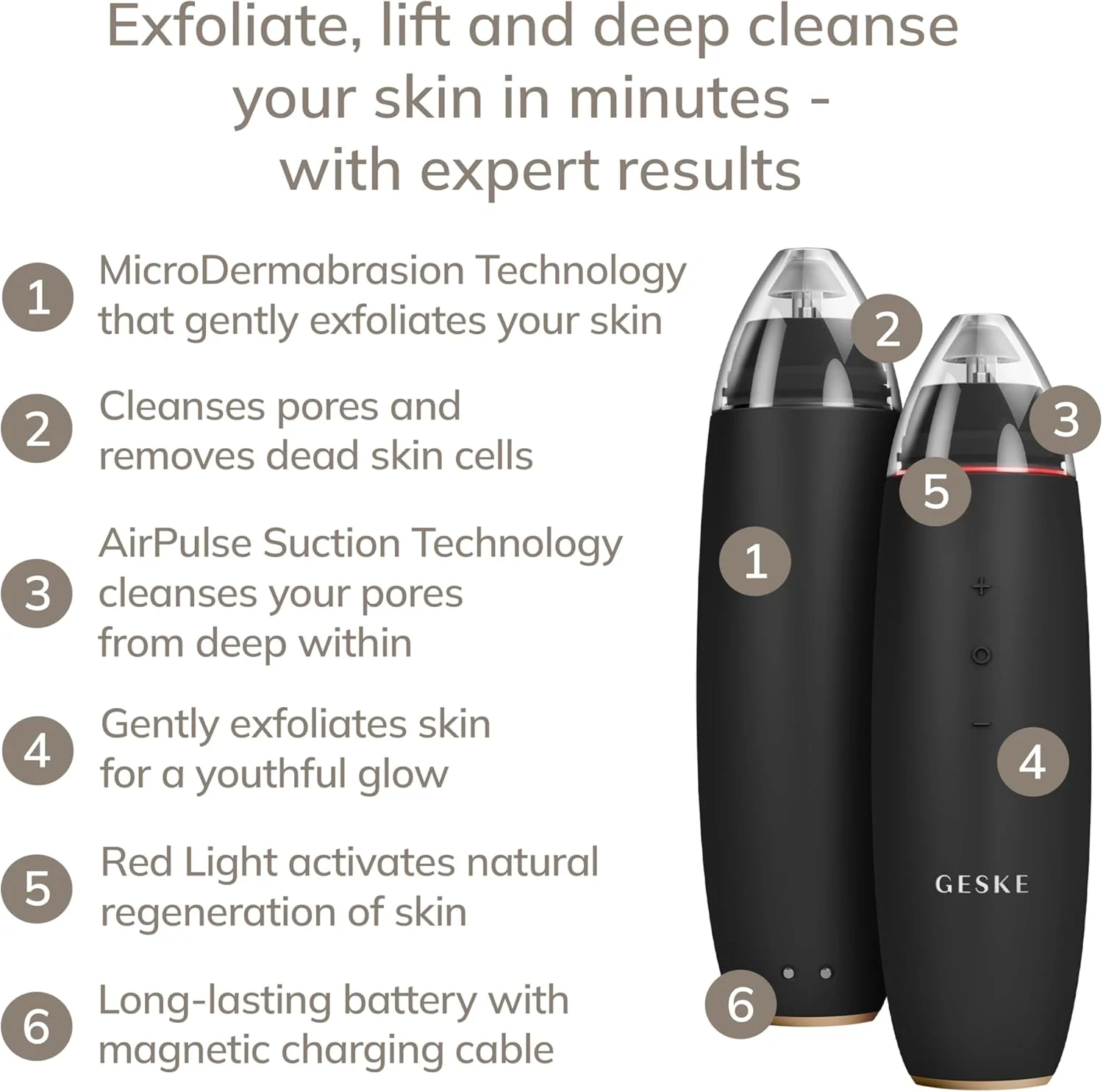 دستگاه پاک کننده جوش سرسیاه SmartAppGuided™ MicroDermabrasion GESKE | 7 در 1 | پاک کننده جوش سرسیاه | پاک کننده برقی منافذ پوست | فنجان خلاء نوآورانه | ابزار زیبایی | دستگاه پاکسازی پوست | دستگاه مراقبت از پوست