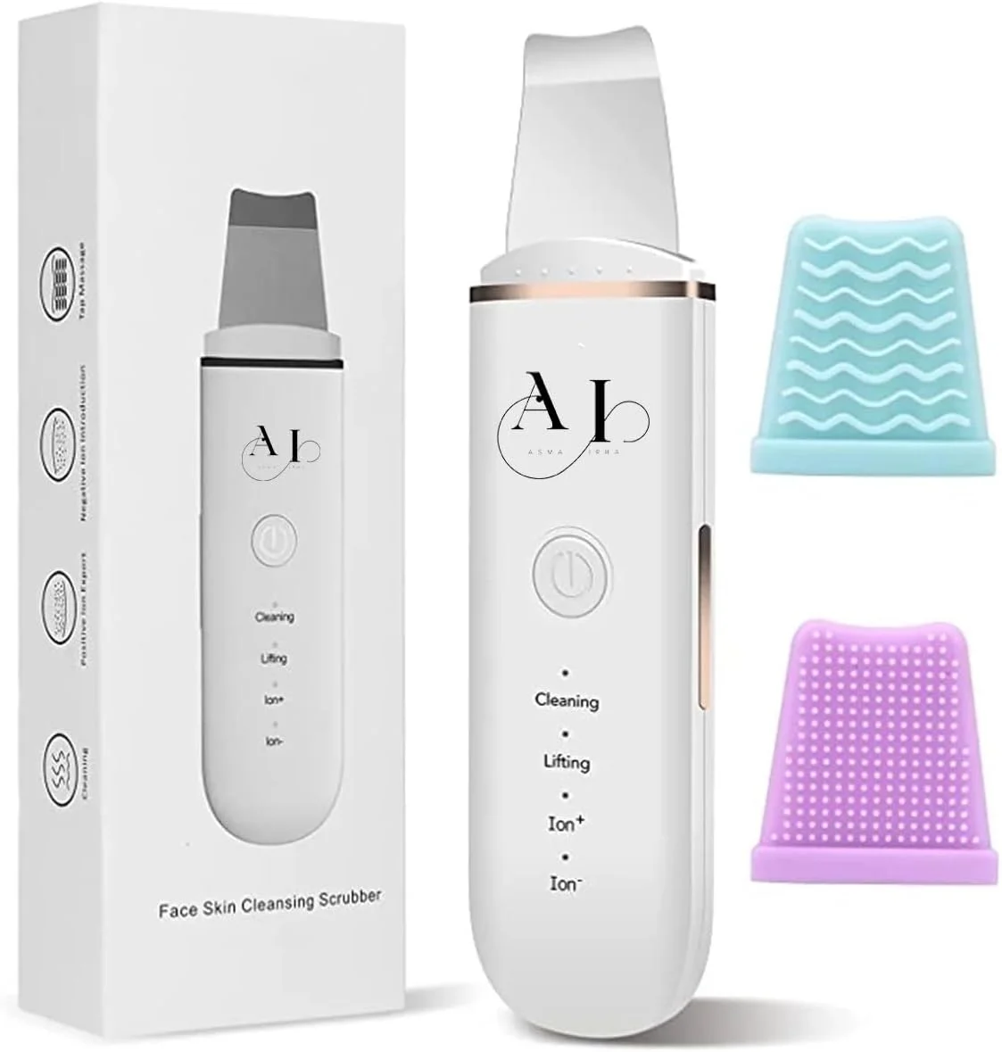 اسکرابر پوست صورت با هوش مصنوعی: پاکسازی عمیق و ابزار حذف جوش های سرسیاه با 4 حالت - شامل روکش های سیلیکونی برای زیبایی پوست