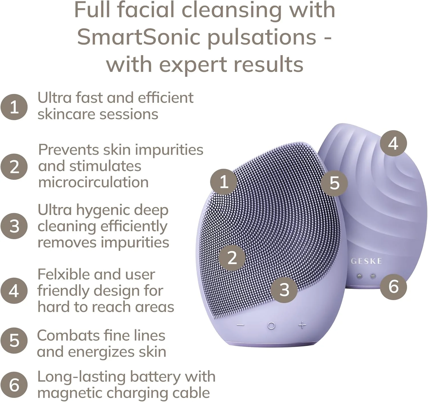 برس پاک کننده صورت صوتی هوشمند GESKE مدل 5 در 1، برس پاک کننده صورت برقی با سیلیکون نرم، دستگاه پاک کننده حرفه ای صورت، ماساژور صورت