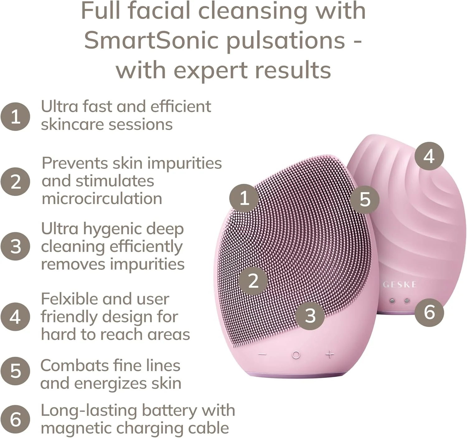 برس پاک کننده صورت هوشمند GESKE مدل Sonic SmartAppGuided 5 در 1، برس سیلیکونی نرم، دستگاه پاک کننده حرفه ای صورت، ماساژور صورت