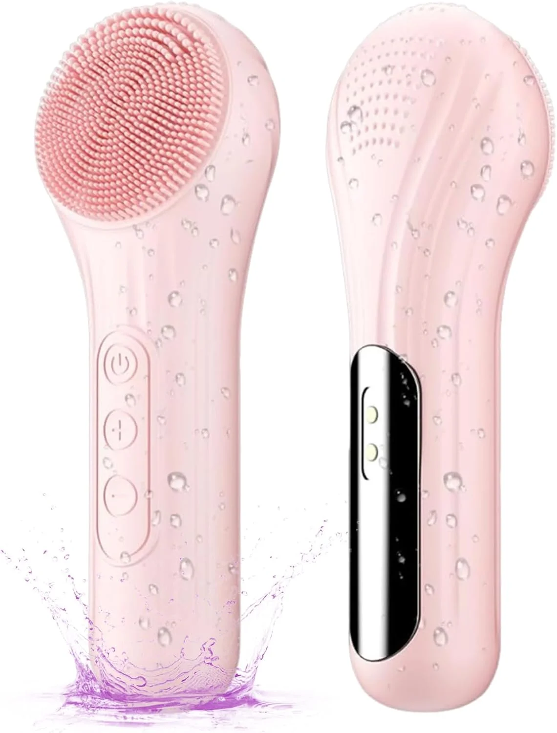برس پاک کننده صورت برقی - اسکرابر صورت سیلیکونی قابل شارژ، برس پاک کننده منافذ صورت با 5 حالت برای پاکسازی عمیق، لایه برداری و ماساژ (صورتی)
