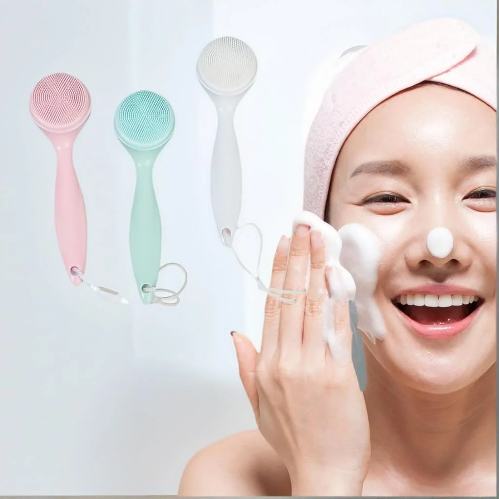 برس پاک کننده دستی صورت سیلیکونی 3 عددی، برس لایه بردار و اسکرابر صورت ضد آب با موهای نرم و سازگار با پوست