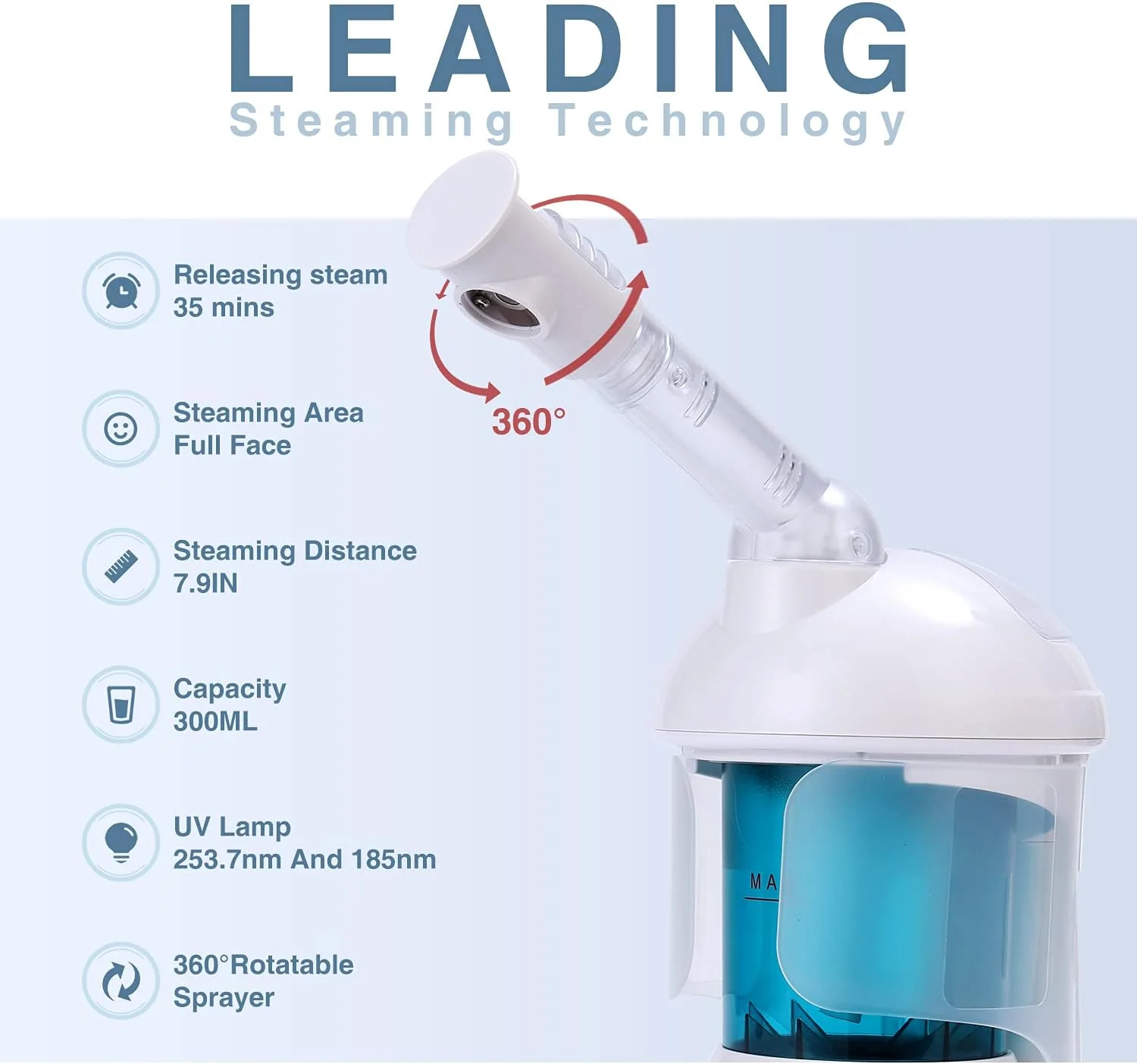 دستگاه بخور صورت نانو یونی قابل حمل با نازل چرخان 360 درجه برای پاکسازی عمیق. مناسب برای استفاده در منزل، سالن و اسپا، شامل هدبند و ست ابزار 4 تکه مراقبت از پوست (سفید، خاکستری)