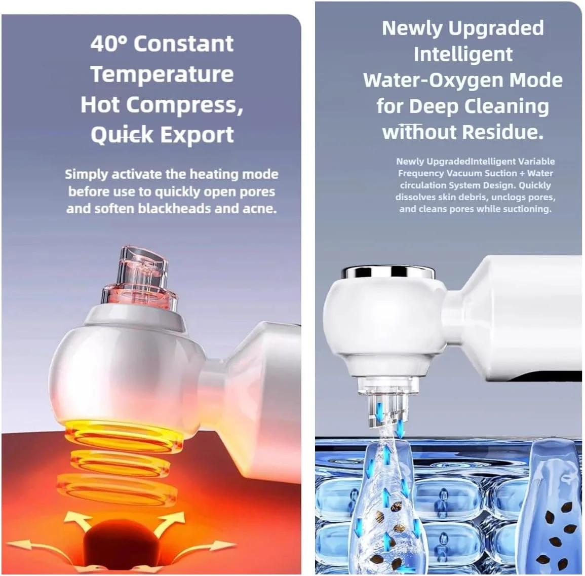 دستگاه آبرسان و اکسیژن رسان، پاک کننده جوش سرسیاه، ابزار برقی مکش جوش سر سیاه با کمپرس گرم، 4 حالت تنظیم پاک کننده جوش سرسیاه برای آقایان و بانوان، پاک کننده منافذ USB با 6 سری مکش