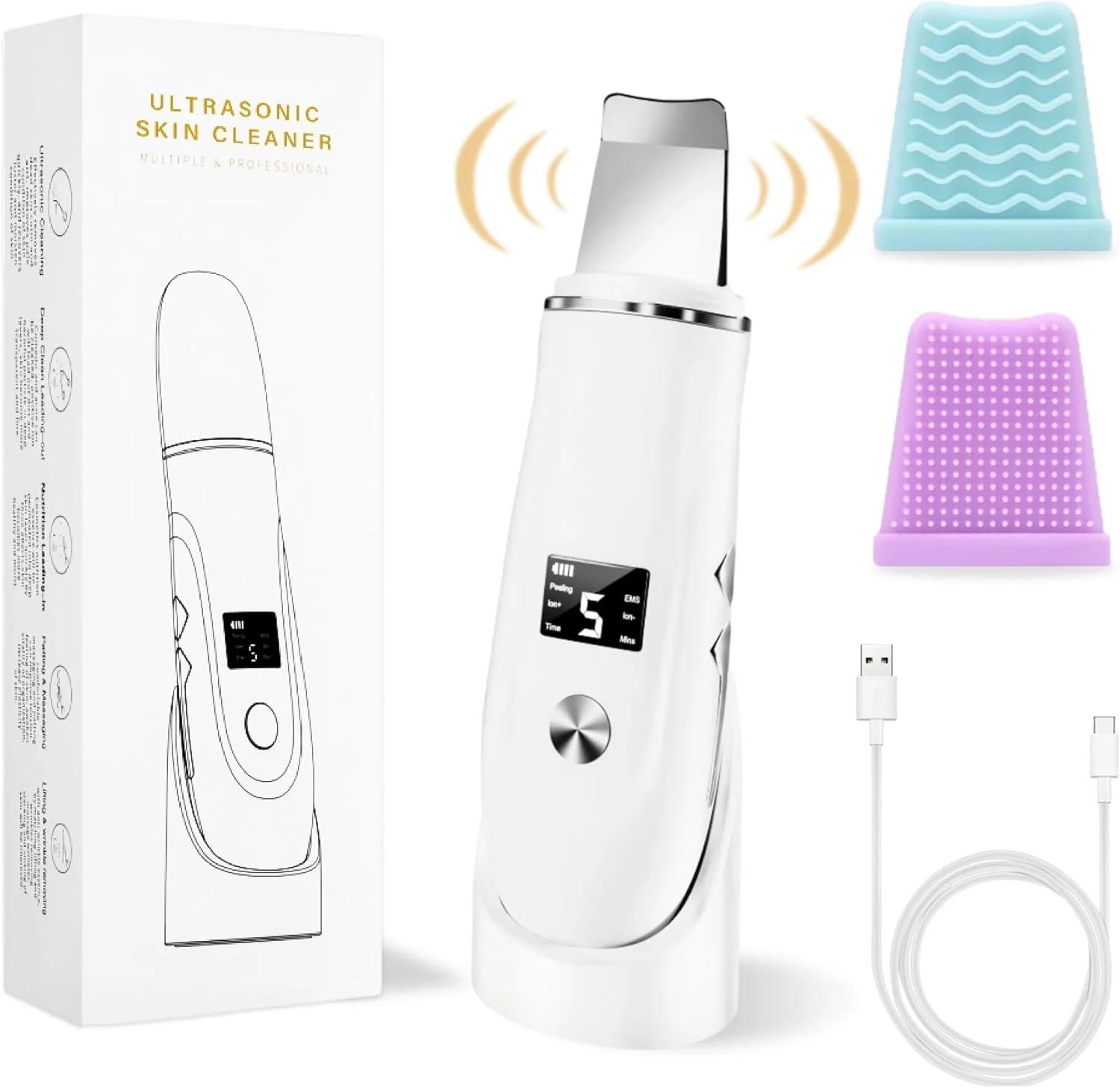 PFUTURE اسکرابر پوست صورت، کاردک صورت، پاک کننده جوش سرسیاه 4 در 1، ابزار دستگاه زیبایی مراقبت از پوست، سفید