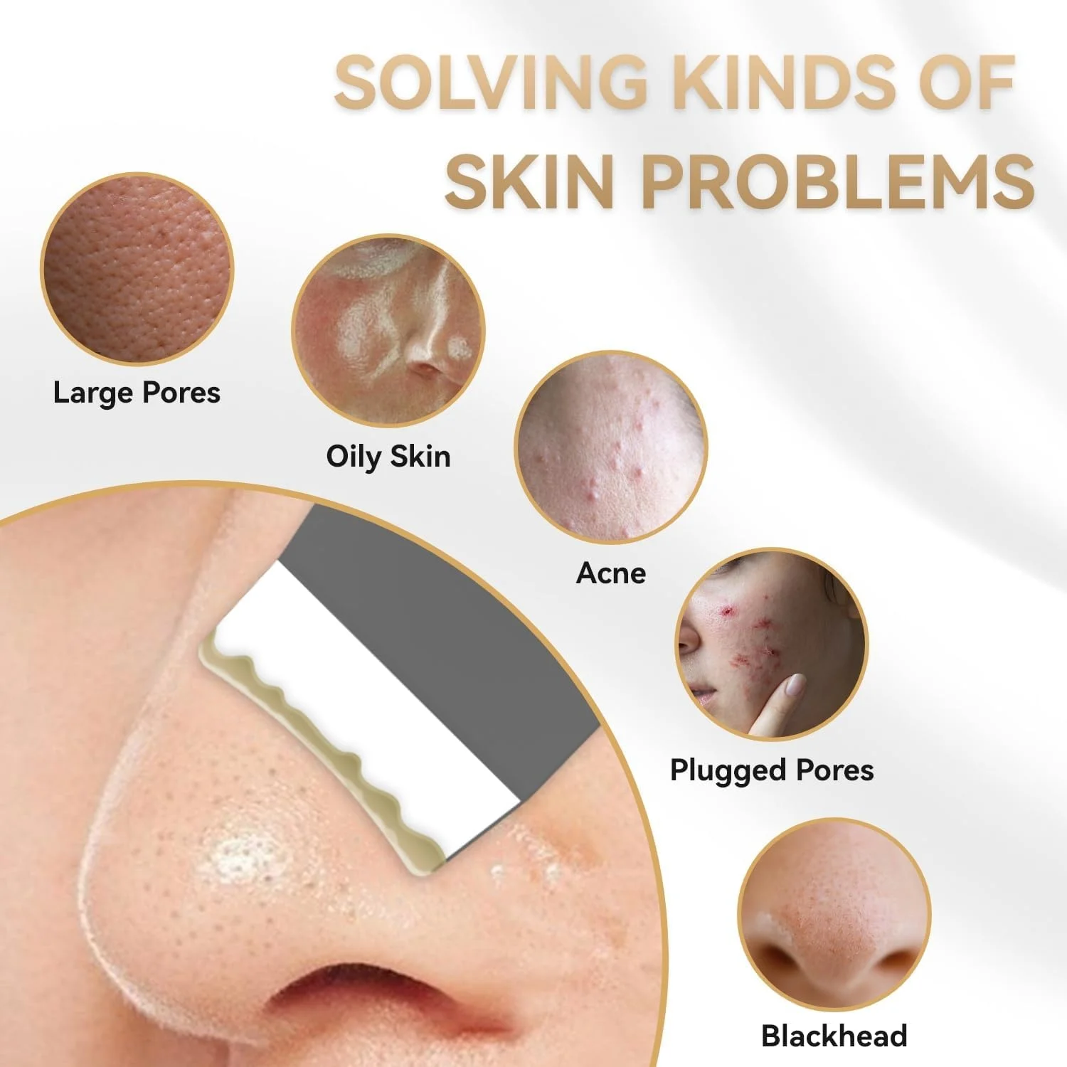 PFUTURE اسکرابر پوست صورت، کاردک صورت، پاک کننده جوش سرسیاه 4 در 1، ابزار دستگاه زیبایی مراقبت از پوست، سفید