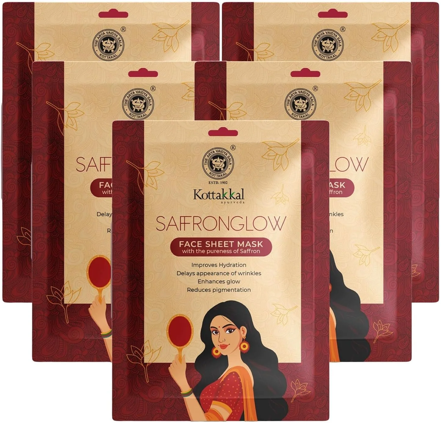 ماسک ورقه‌ای صورت زعفران گلاو کوتاکال، ماسک صورت آبرسان و روشن کننده