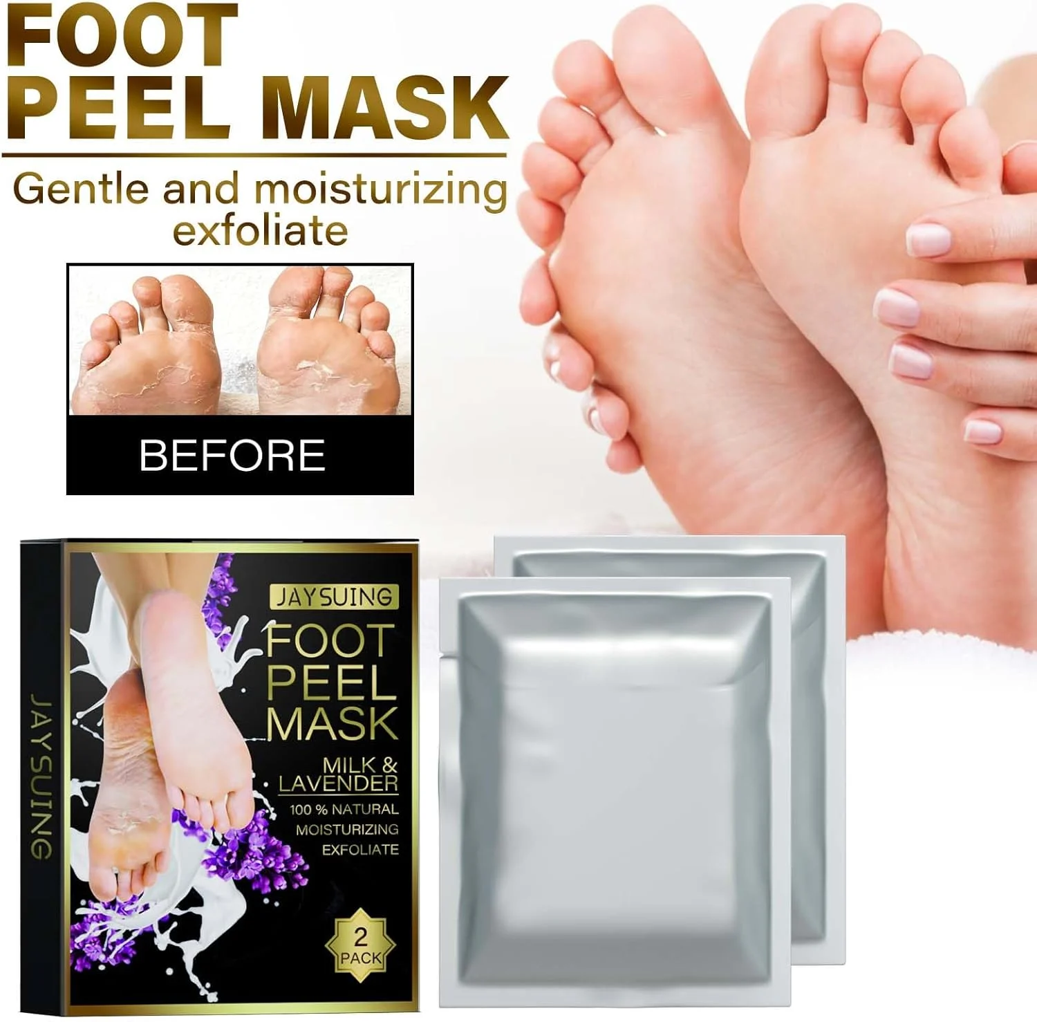 ماسک مرطوب کننده پا با رایحه اسطوخودوس - لایه بردار پا برای از بین بردن پوست مرده، ترمیم پاشنه ترک خورده و ماسک آبرسان پا، مناسب برای انواع پوست