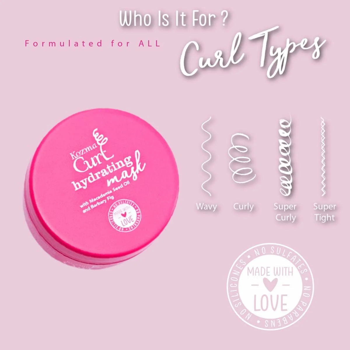 ماسک آبرسان مو فرفری کوزما، 300 میلی لیتر، بدون سیلیکون، درمان موهای فر، ماسک برای موهای فر، مناسب برای انواع موهای فر، محصولات موهای فر