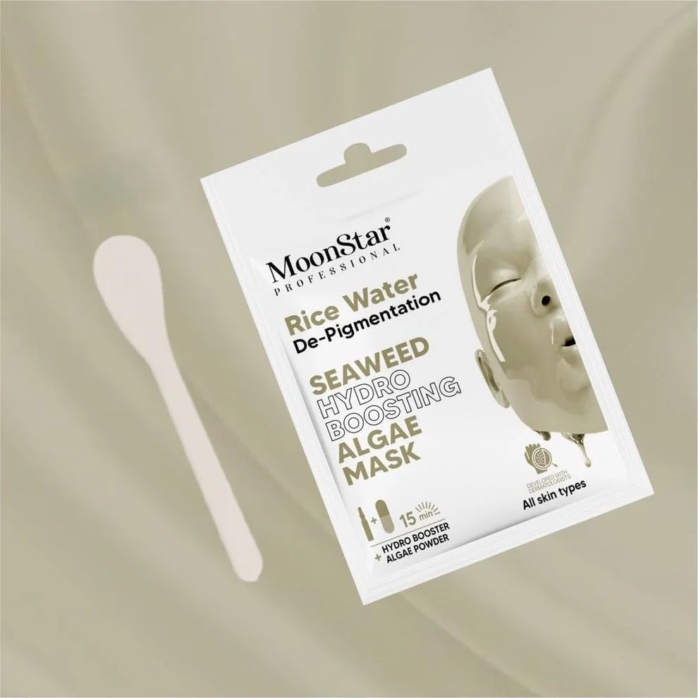 ماسک صورت جلبک دریایی و آب برنج مون استار، روشن کننده و آبرسان قوی، مناسب انواع پوست، استفاده 15 دقیقه ای