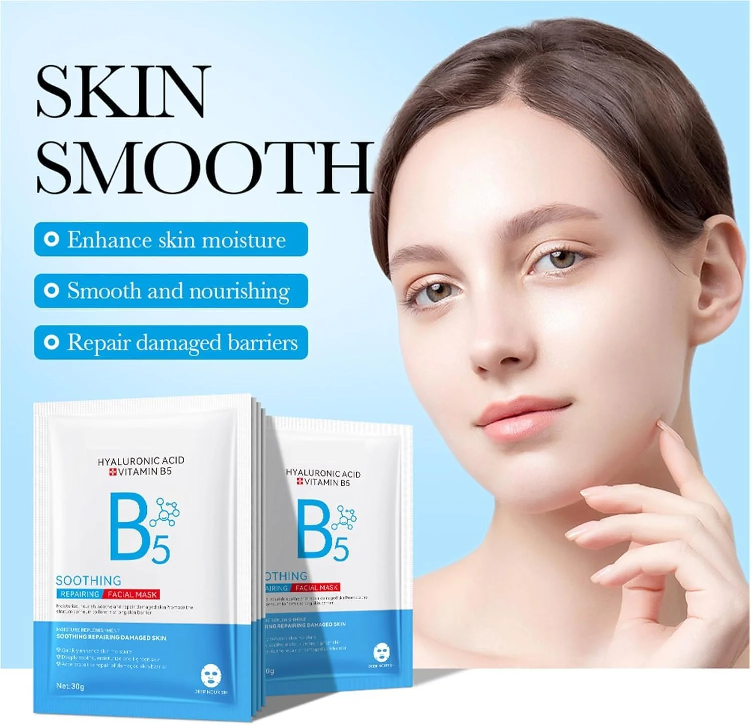 پک 5 عددی ماسک صورت مرطوب کننده، اسید هیالورونیک B5، ماسک پارچه ای فوق العاده مرطوب کننده و تسکین دهنده پک 5 عددی ماسک صورت مرطوب کننده، اسید هیالورونیک B5، ماسک پارچه ای فوق العاده مرطوب کننده و تسکین دهنده